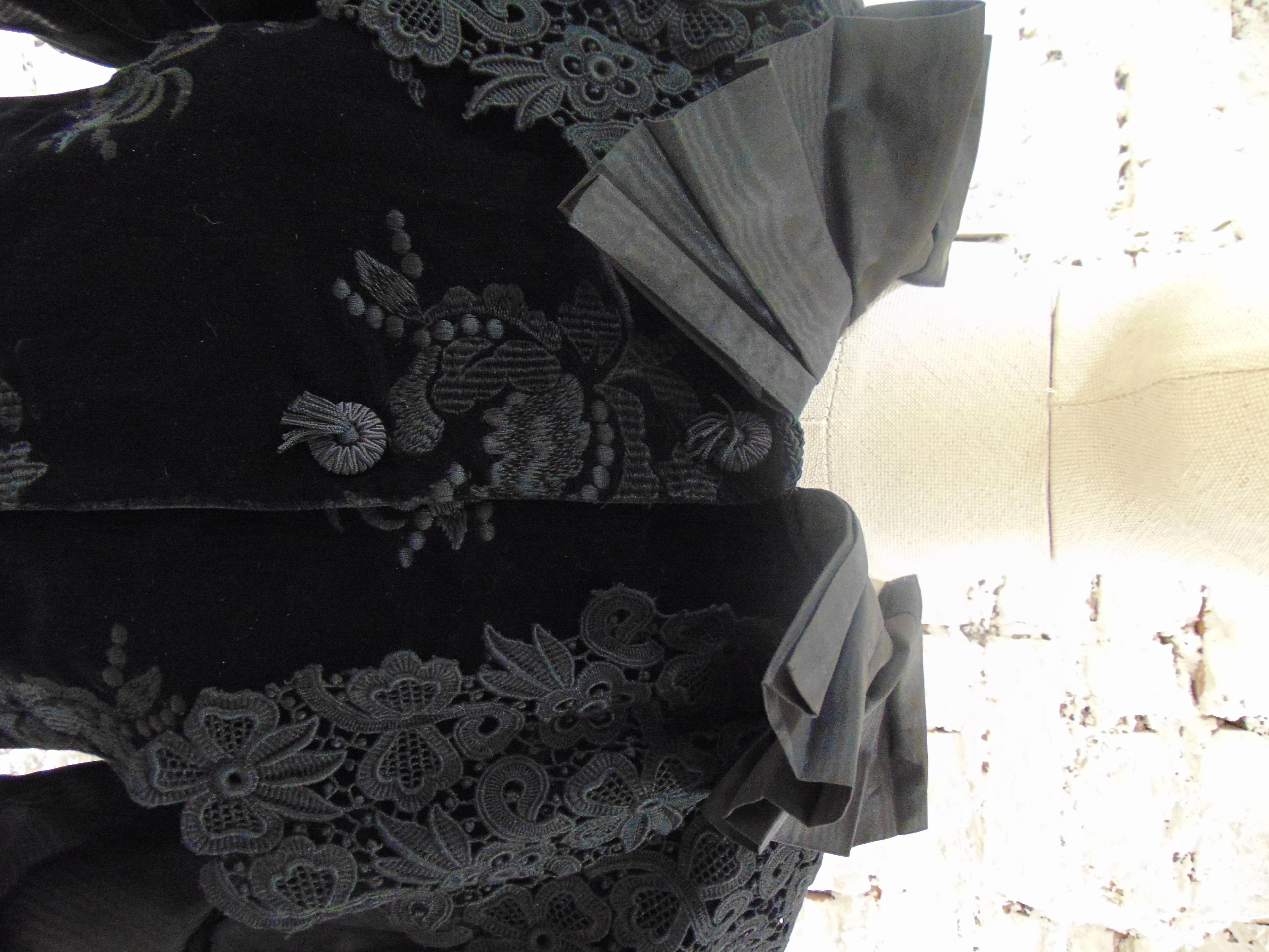 Women's Claude Montana Black Silk Velvet Lace Skirt Suit