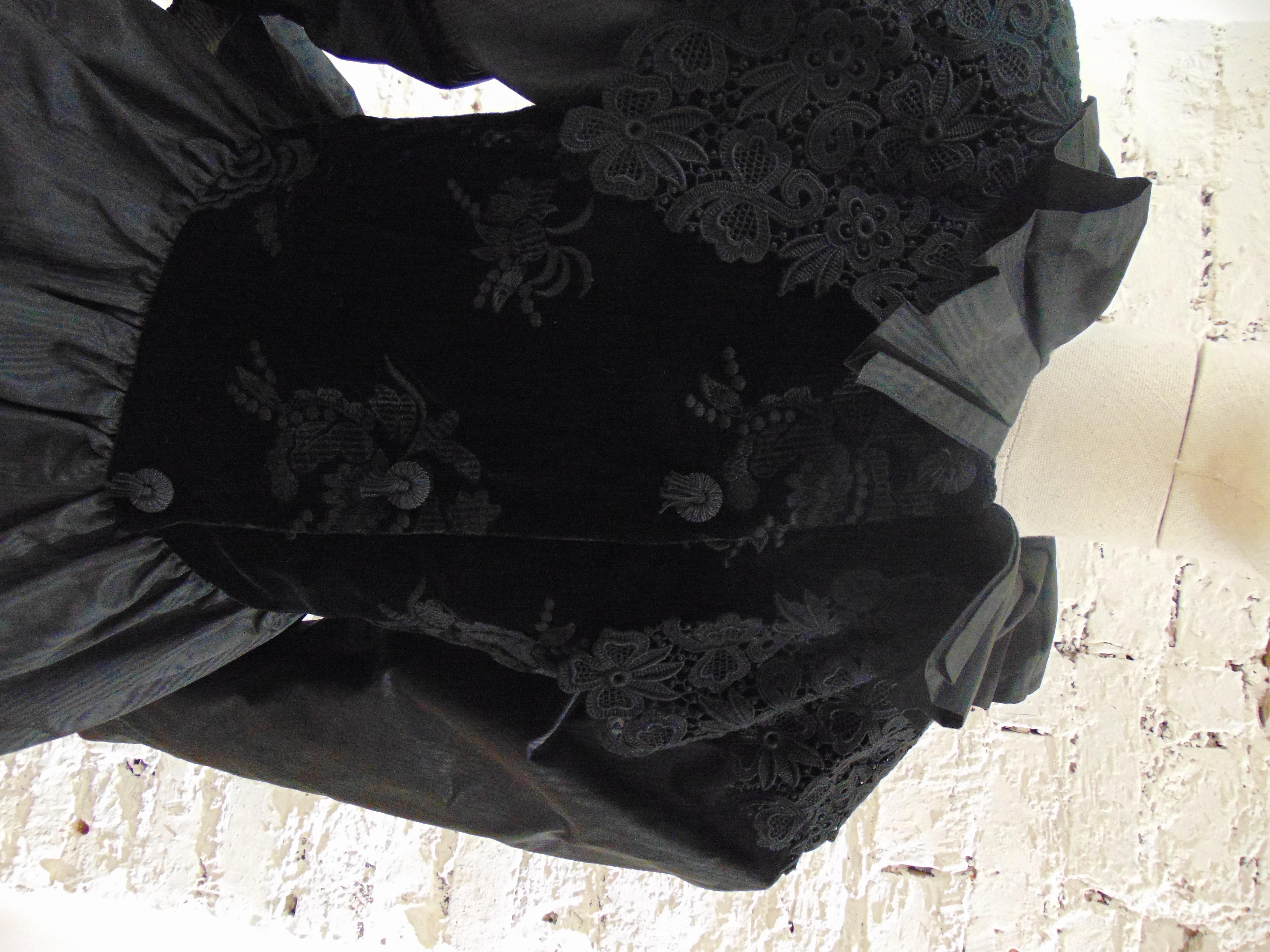 Claude Montana Black Silk Velvet Lace Skirt Suit 5