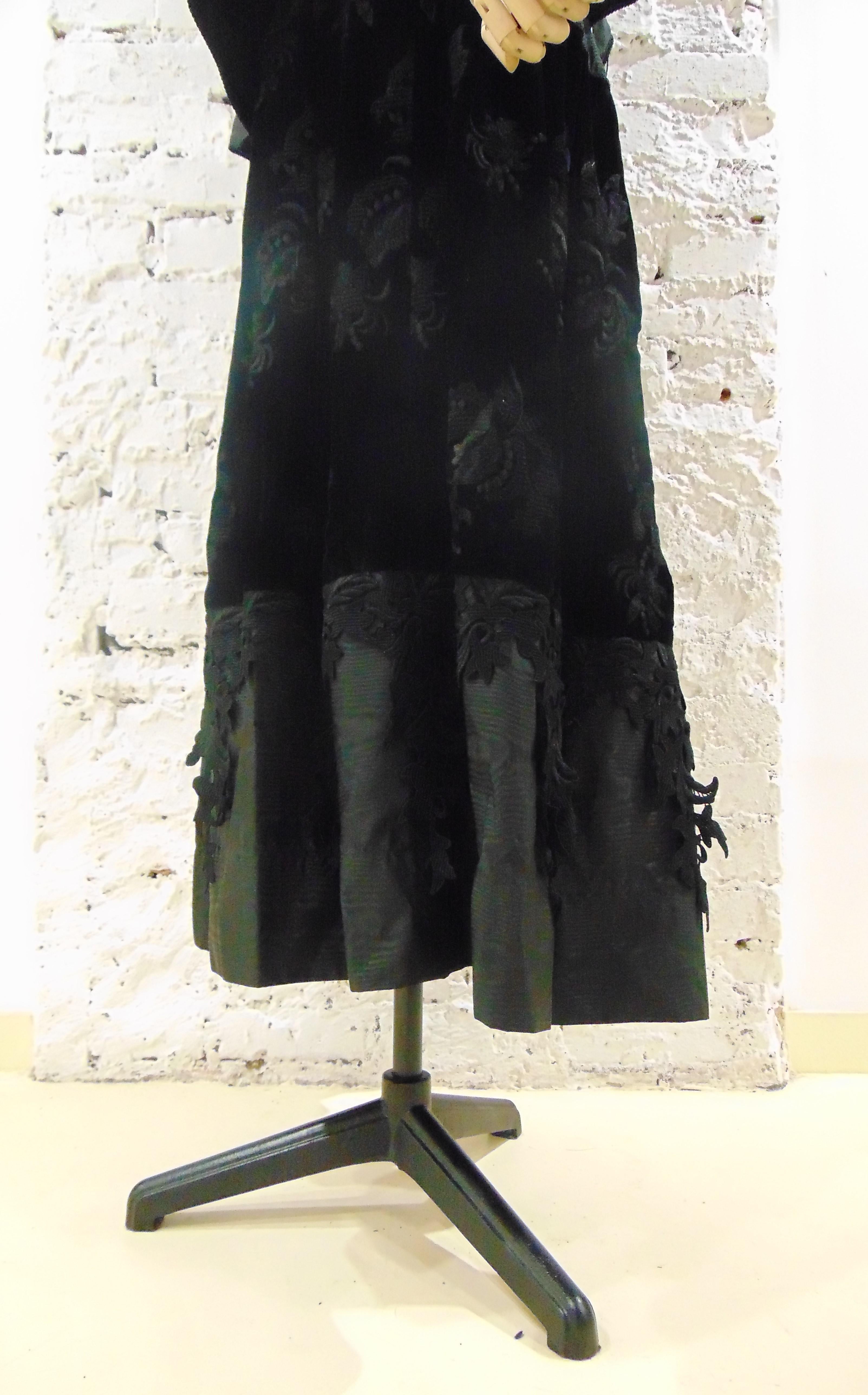 Claude Montana Black Silk Velvet Lace Skirt Suit 2