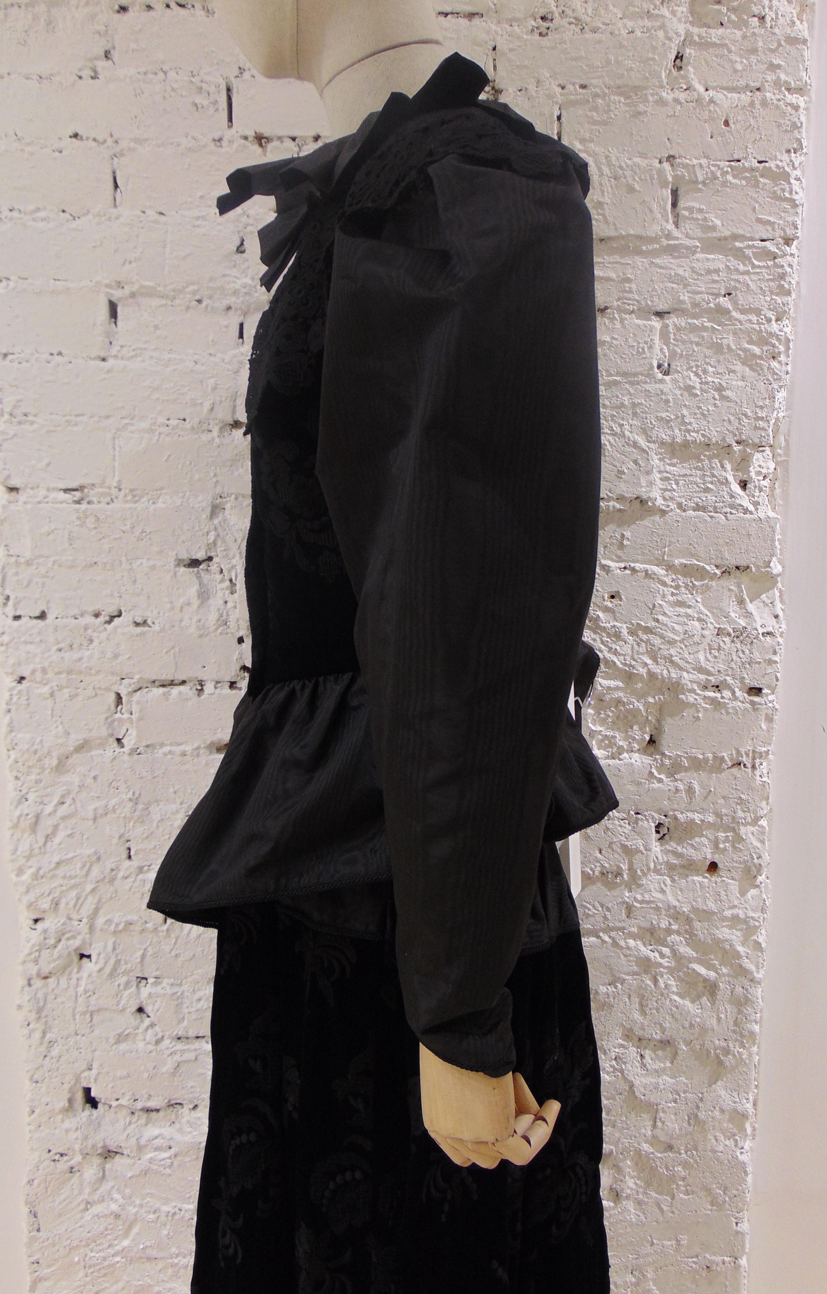 Claude Montana Black Silk Velvet Lace Skirt Suit 1