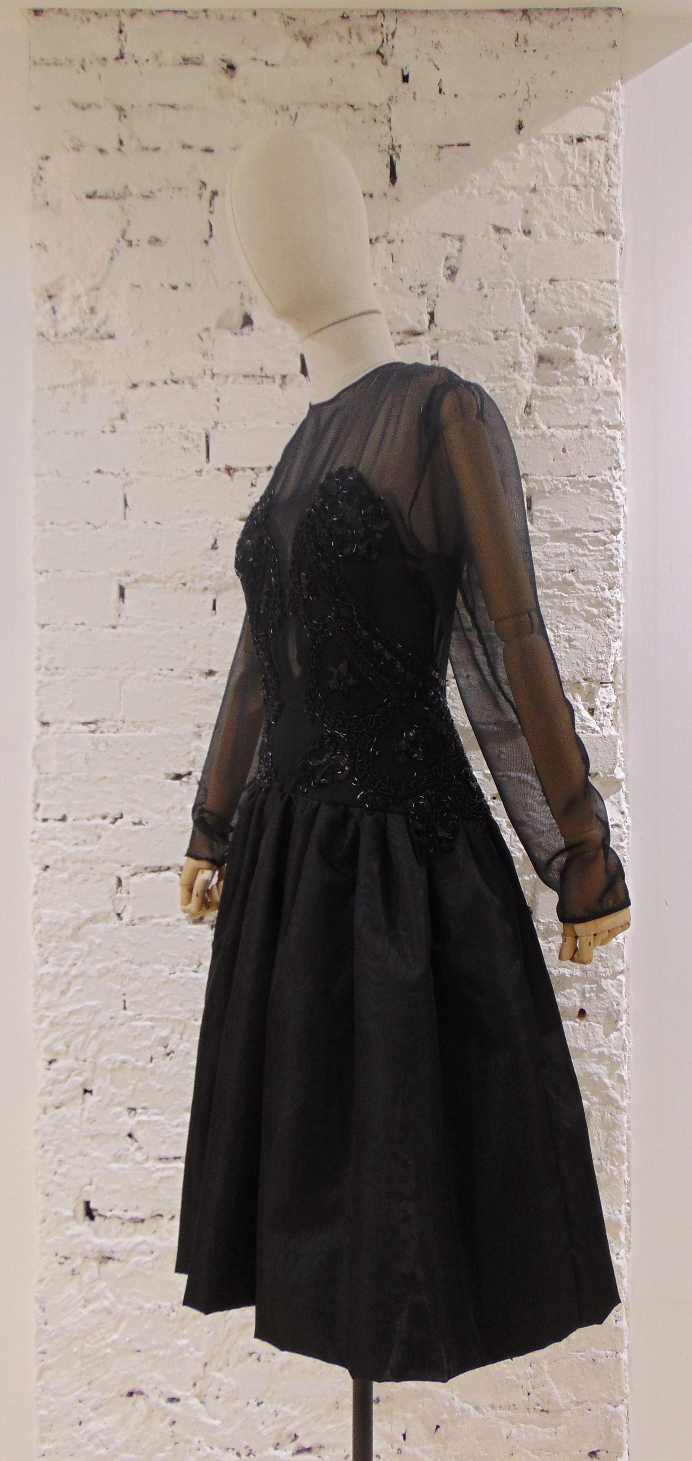 1980s Barberini Haute Couture Black Beaded Dress For Sale 2