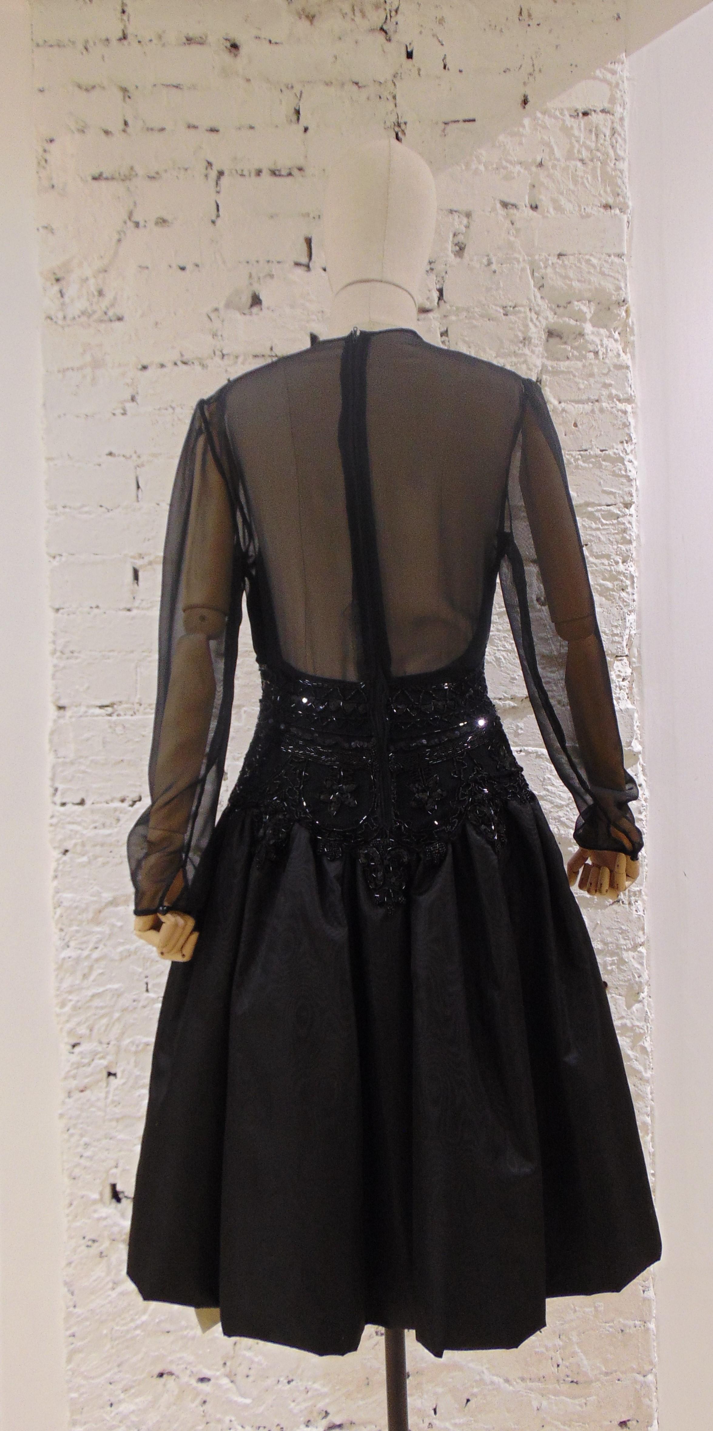 1980s Barberini Haute Couture Black Beaded Dress In Good Condition For Sale In Capri, IT