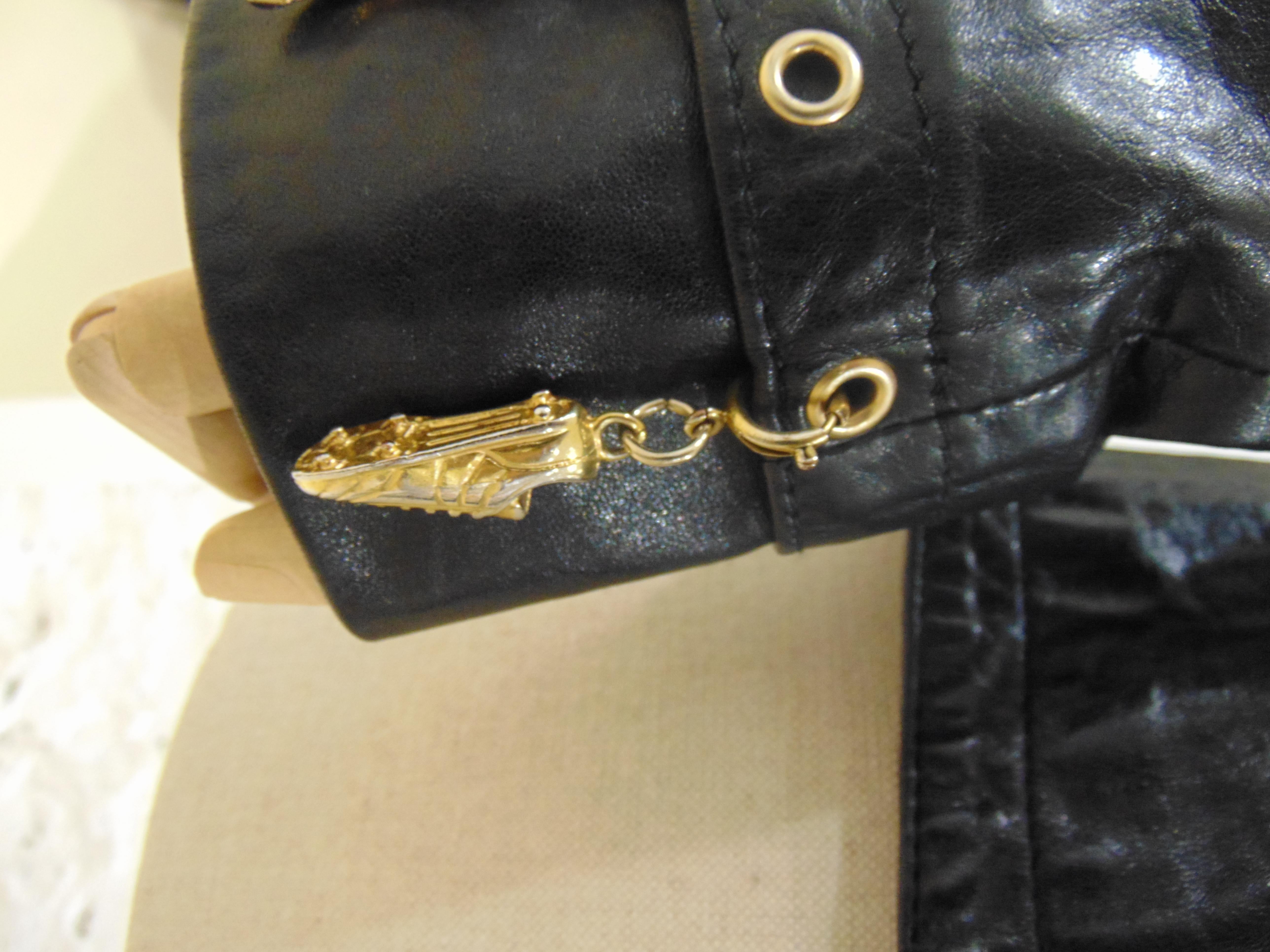 Dirk Bikkembergs Black Leather Jacket Gold Tone charms 
totally made in italy in size it 42
