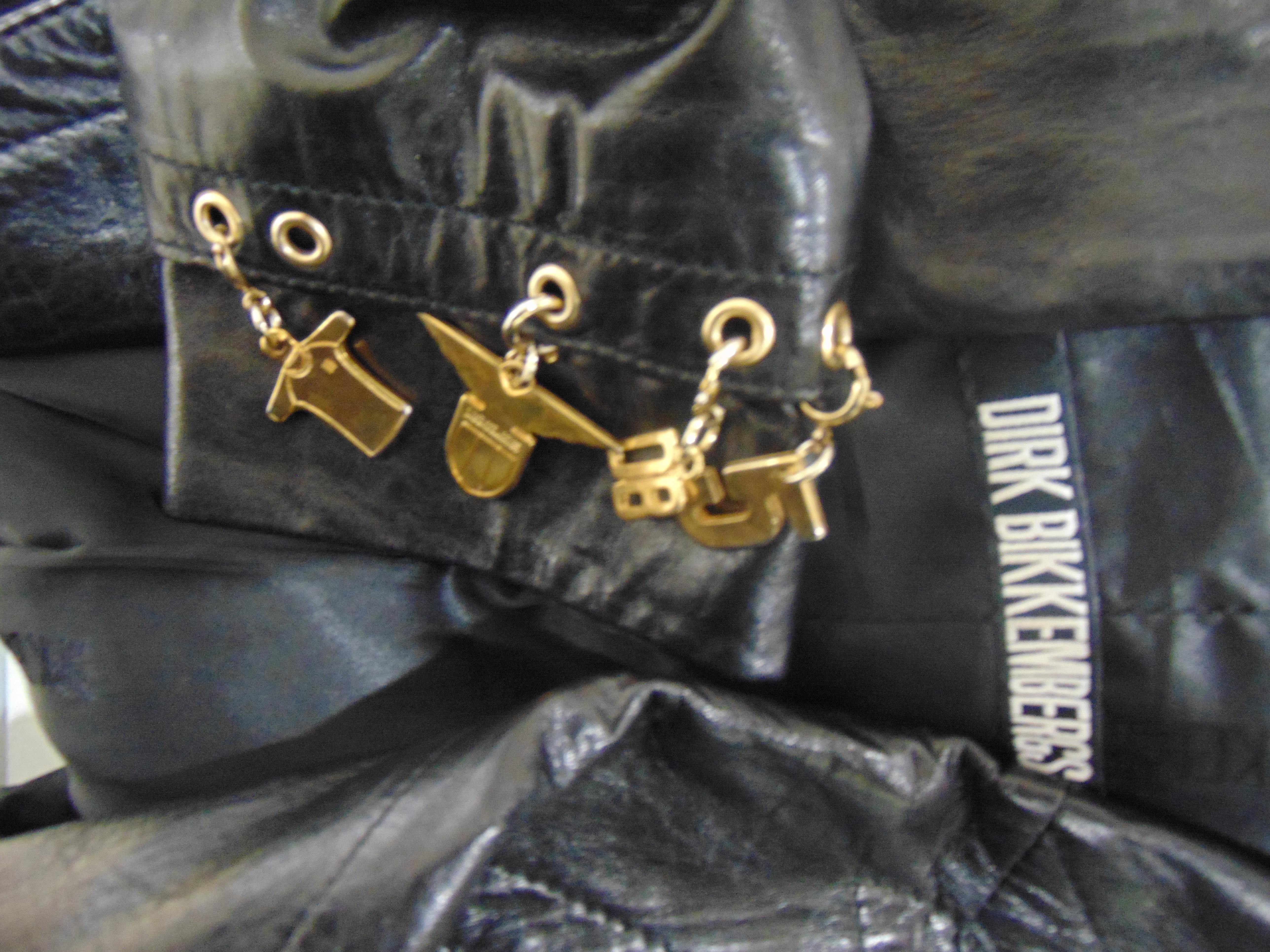 Dirk Bikkembergs Black Leather Jacket Gold Tone charms In Good Condition In Capri, IT