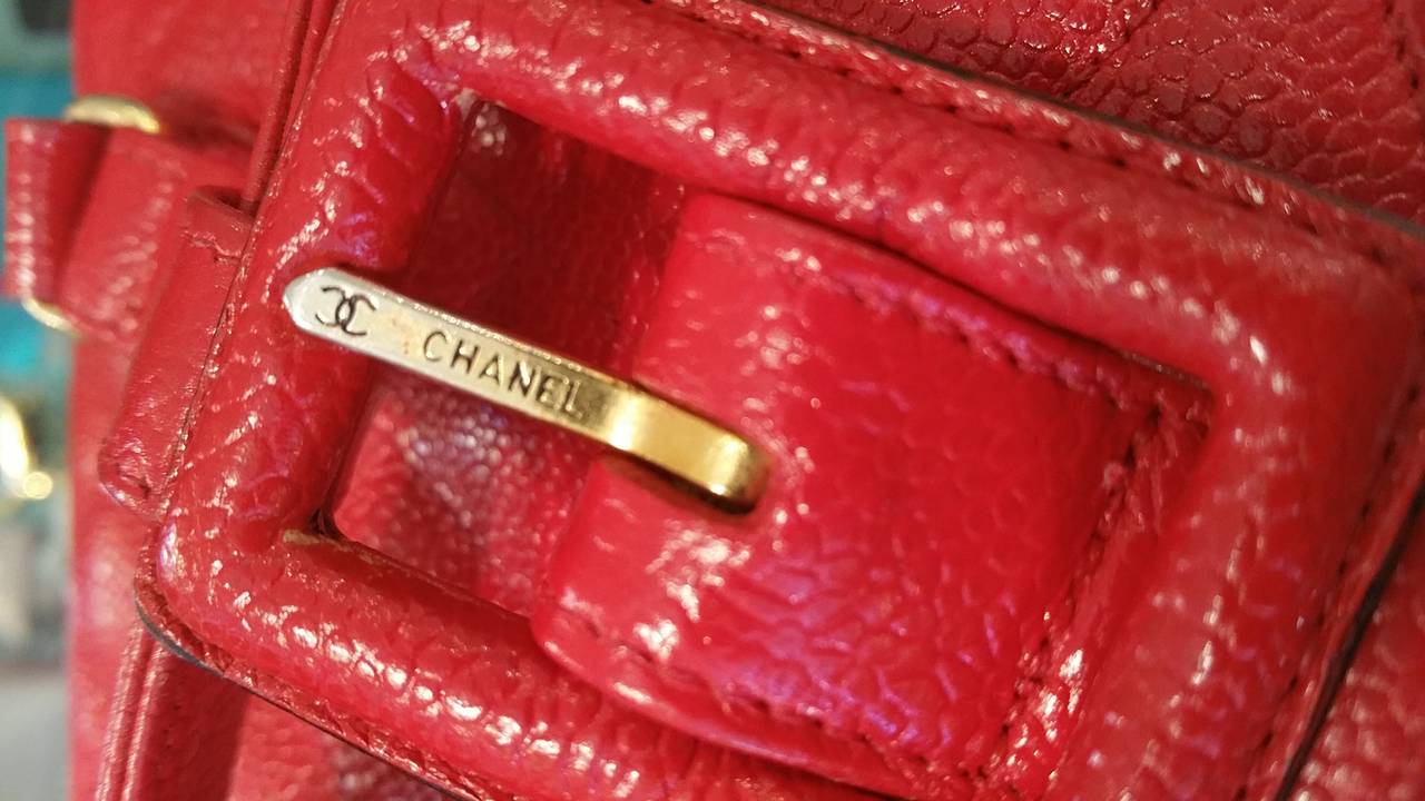 1980s  Chanel Red Leather Funny Pack
Size is:
smallest: 62 cm
largest: 81 cm  

serial number inside is 9846847