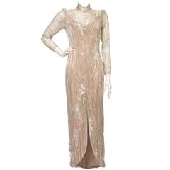 Vintage 1980s Bob Mackie nude and silver beaded and pearl Gown / Dress