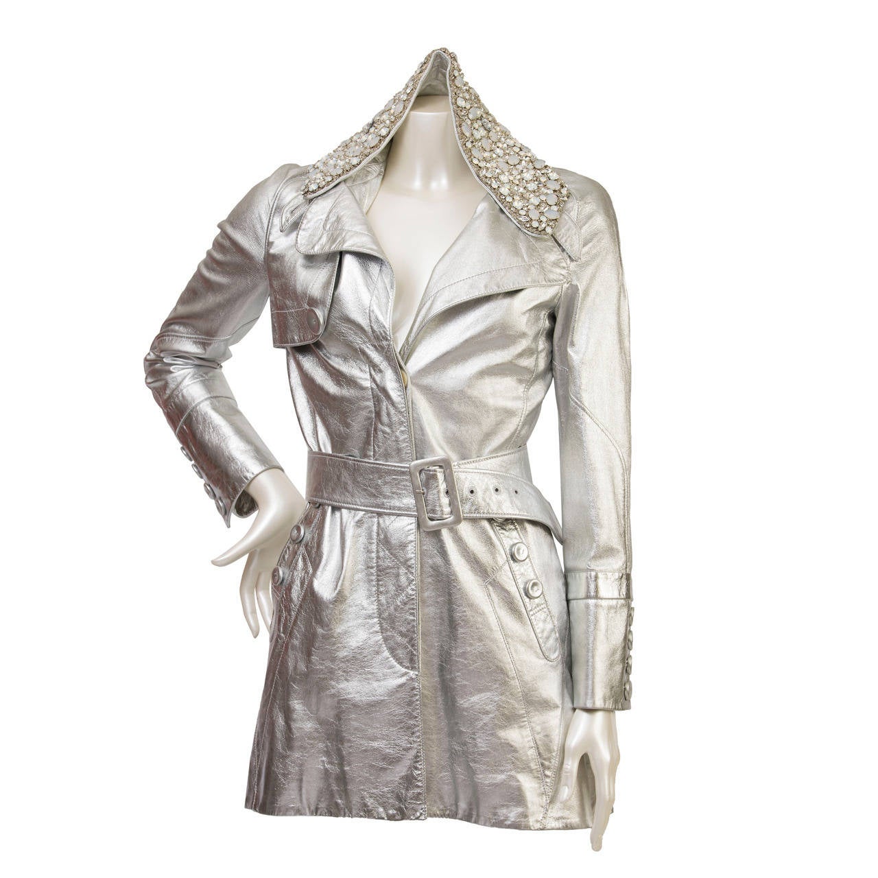 1990s John Galliano Silver Metallic Jacket With Swarovski For Sale