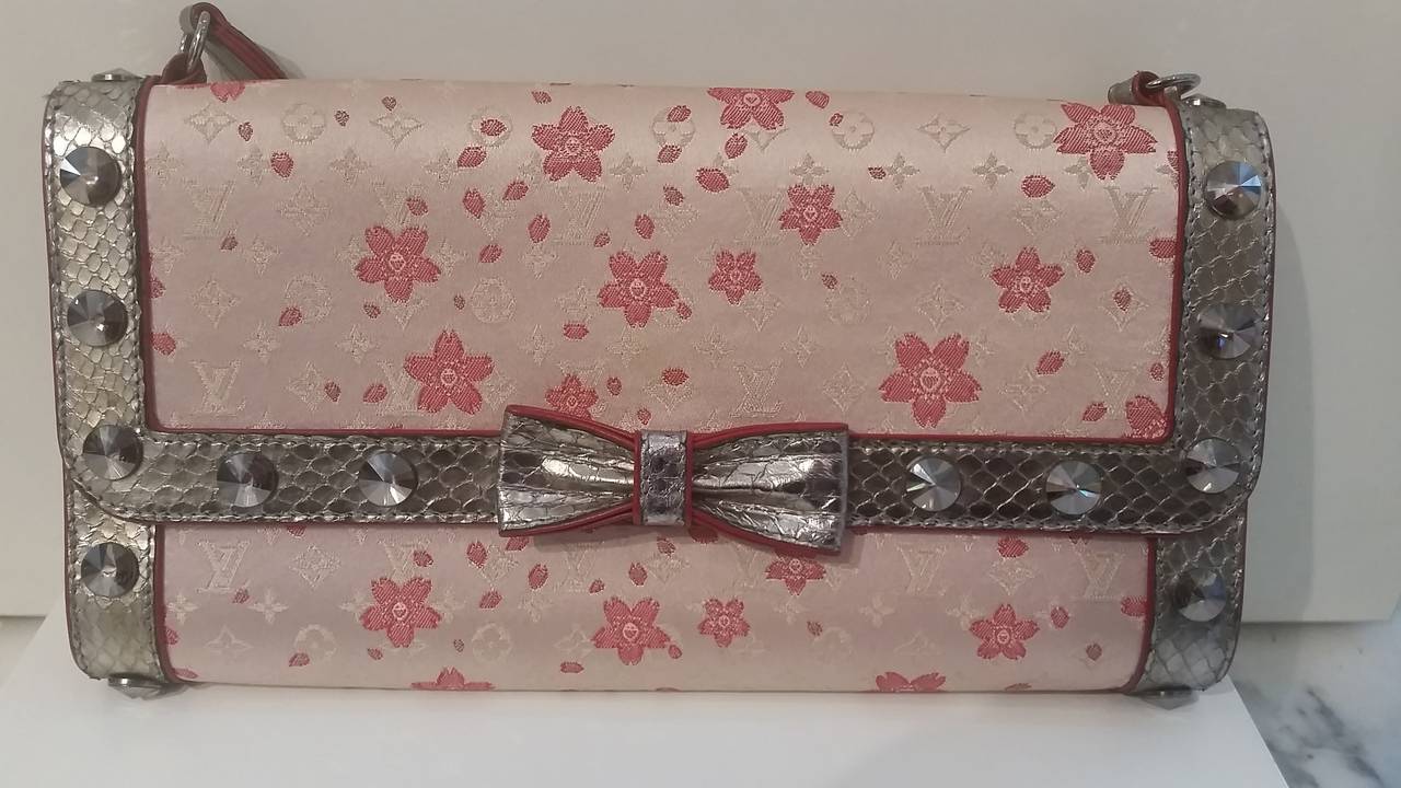 Sold at Auction: AUTHENTIC LOUIS VUITTON MONOGRAM CHERRY BLOSSOM SATIN,  EMBOSSED LEATHER SHOULDER BAG