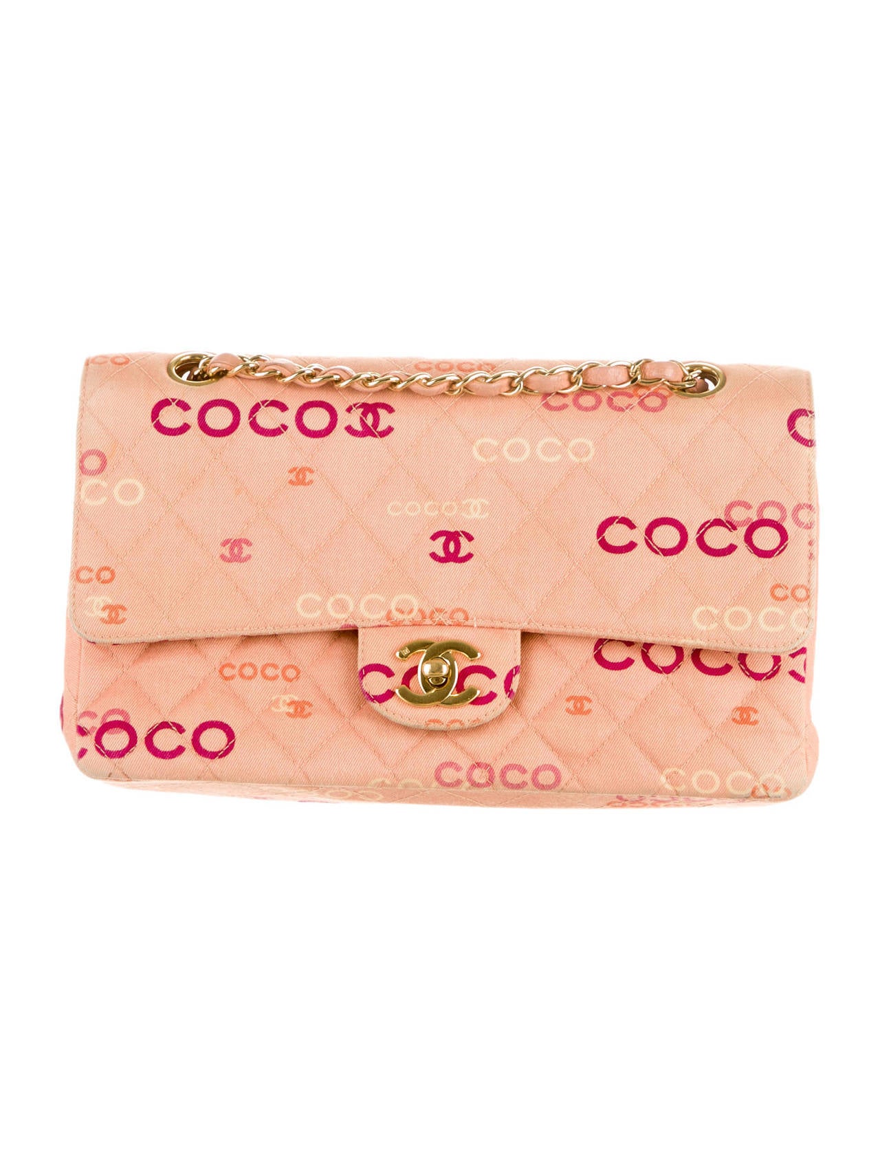 2002 Chanel classic medium coco logo pink canvas bag at 1stdibs