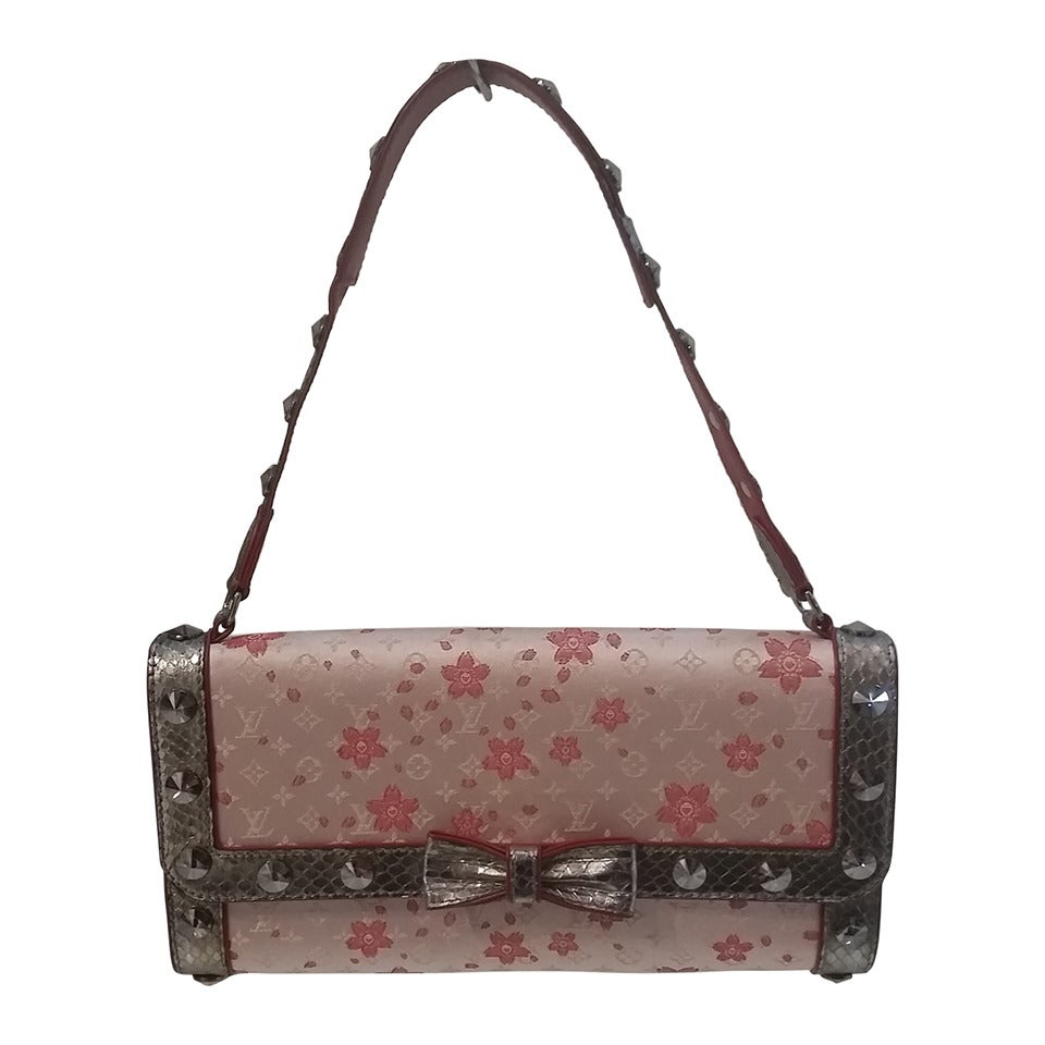 Sold at Auction: AUTHENTIC LOUIS VUITTON MONOGRAM CHERRY BLOSSOM SATIN,  EMBOSSED LEATHER SHOULDER BAG