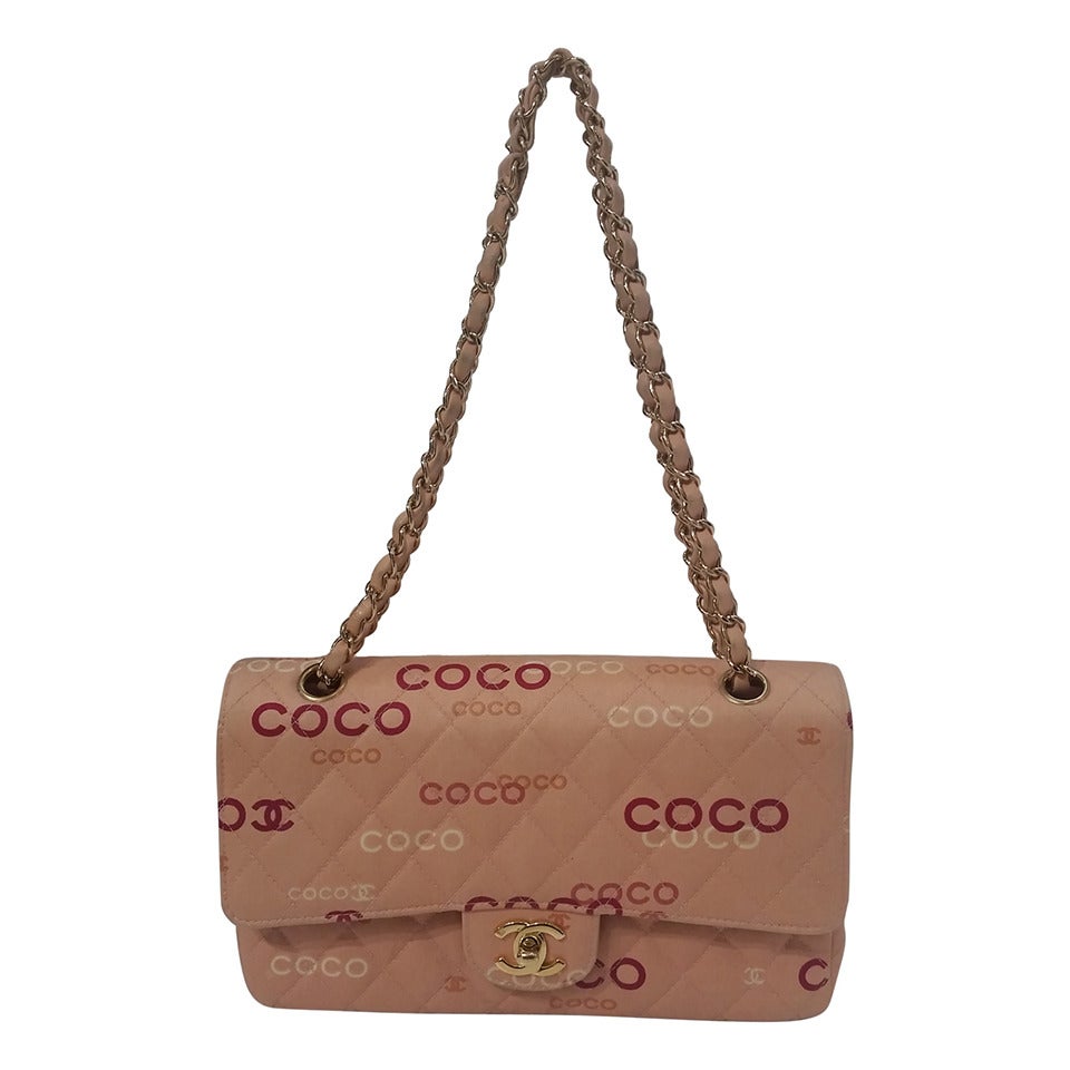 2002 Chanel classic medium coco logo pink canvas bag at 1stdibs