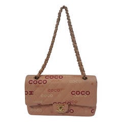 2002 Chanel classic medium coco logo pink canvas bag
