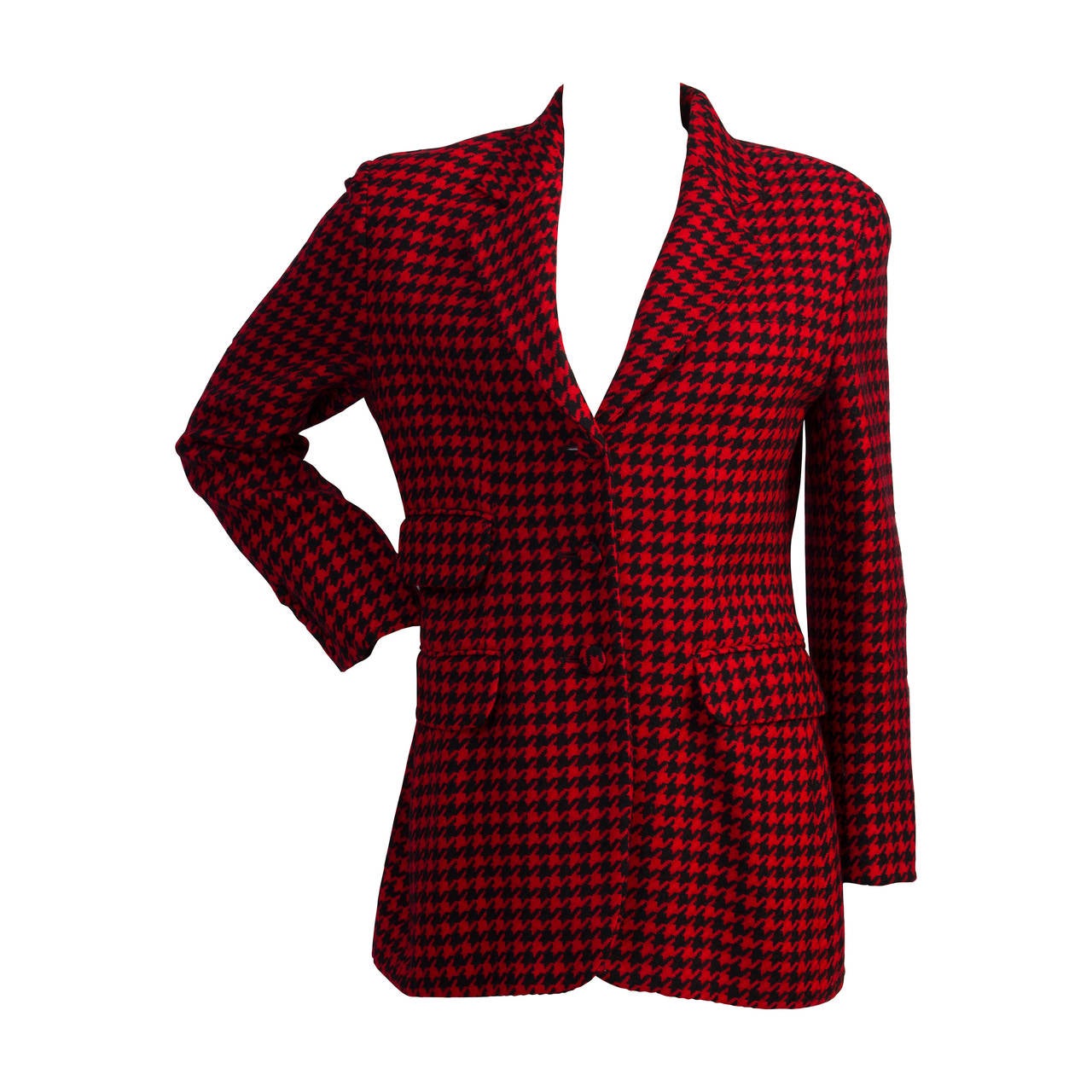 1980s Moschino Couture Pied de Poule red and black jacket For Sale