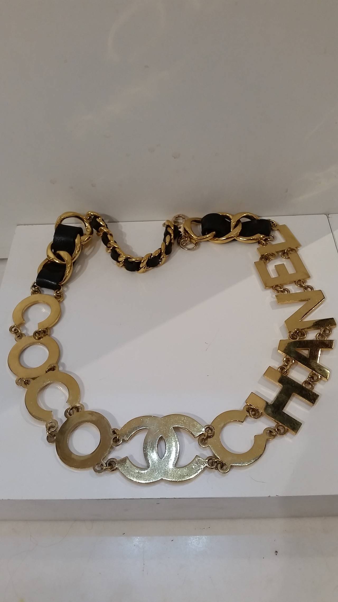 Brown 1980S Chanel Rare Coco black and gold belt