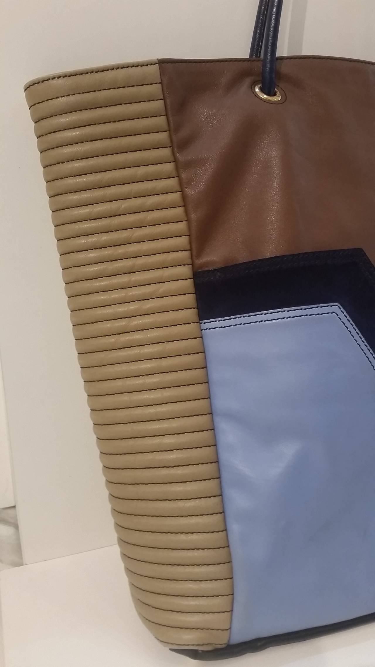 Gray 1970s Yves Saint Laurent multicoloured shopping bag in leather