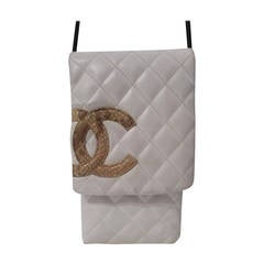 2004 Chanel white cambon shoulder bag with CC Python skin