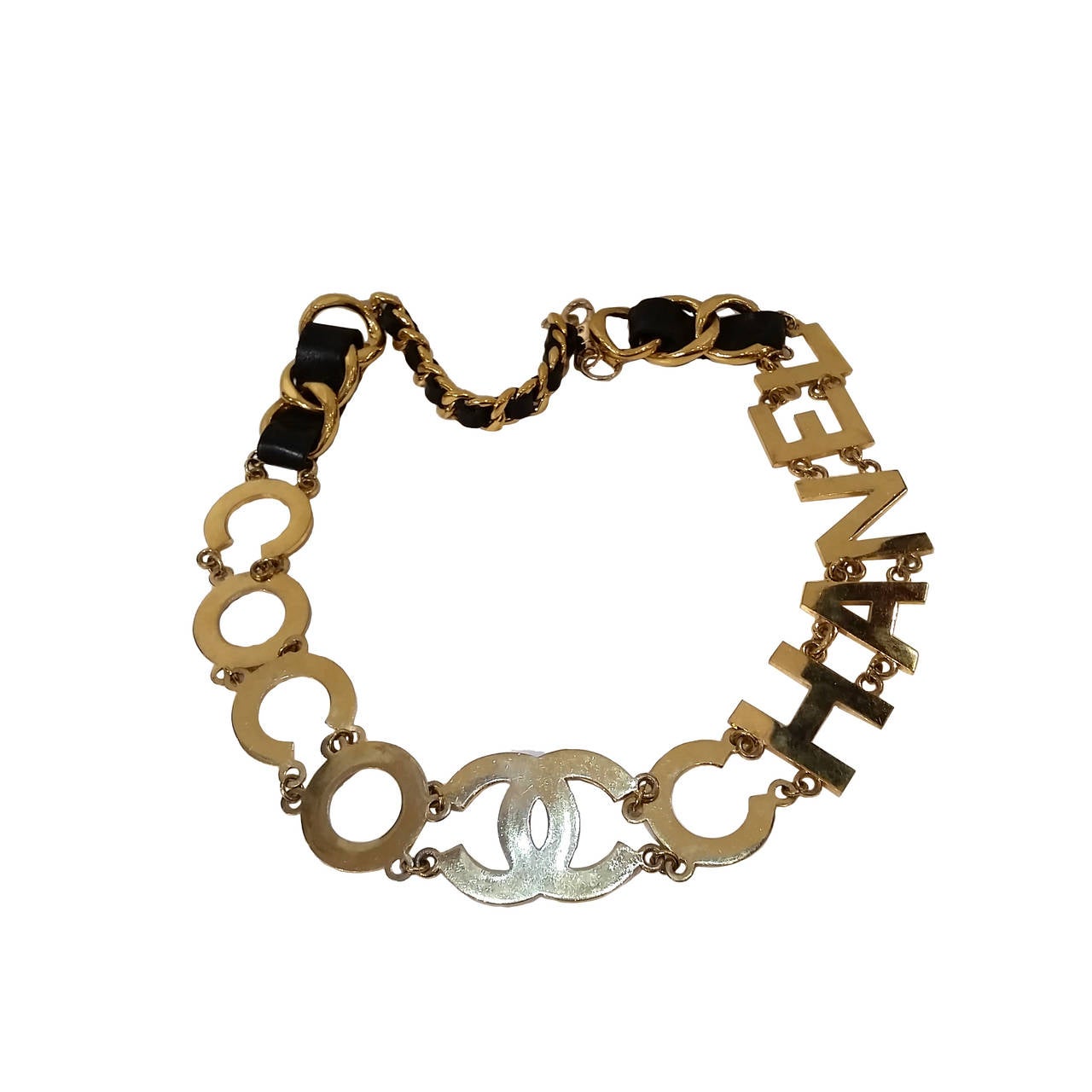 1980S Chanel Rare Coco black and gold belt at 1stDibs