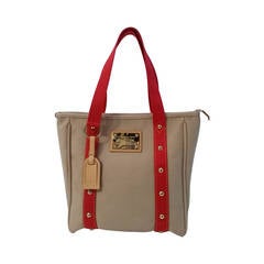 LOUIS VUITTON Limited Edition Cream Canvas Antigua Cabas MM Bag - Fina