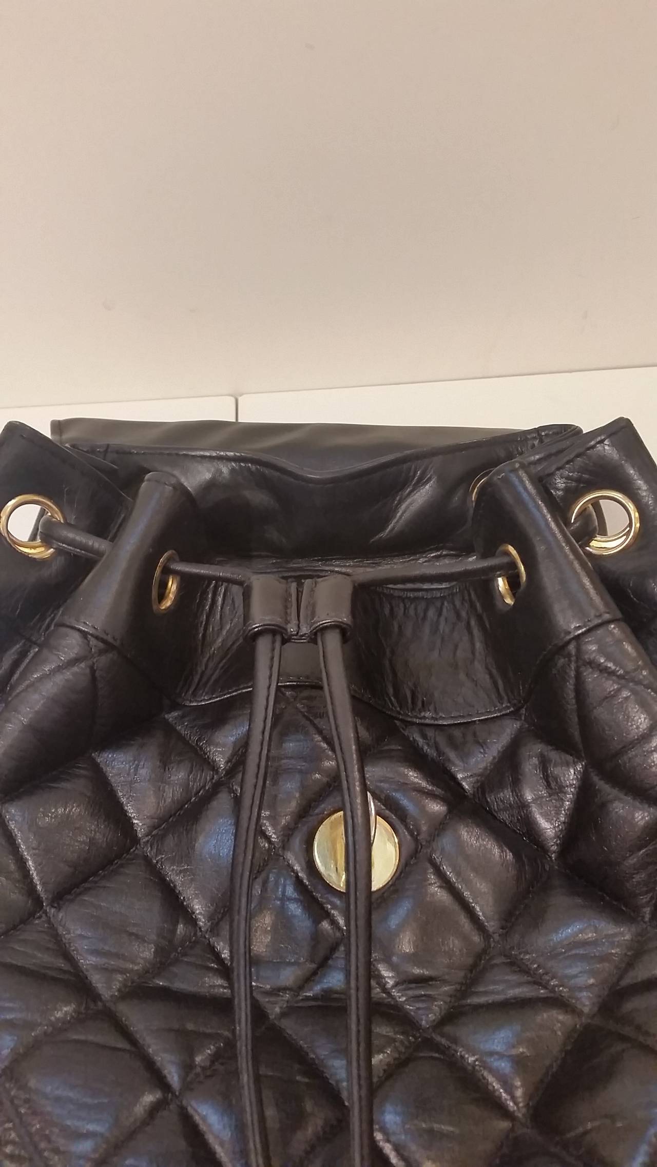 1980s Chanel black leather backpack 1