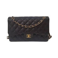 2012s Chanel Black Quilted Caviar Jumbo Classic Flap Bag Gold Hardware