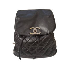 1980s Chanel black leather backpack