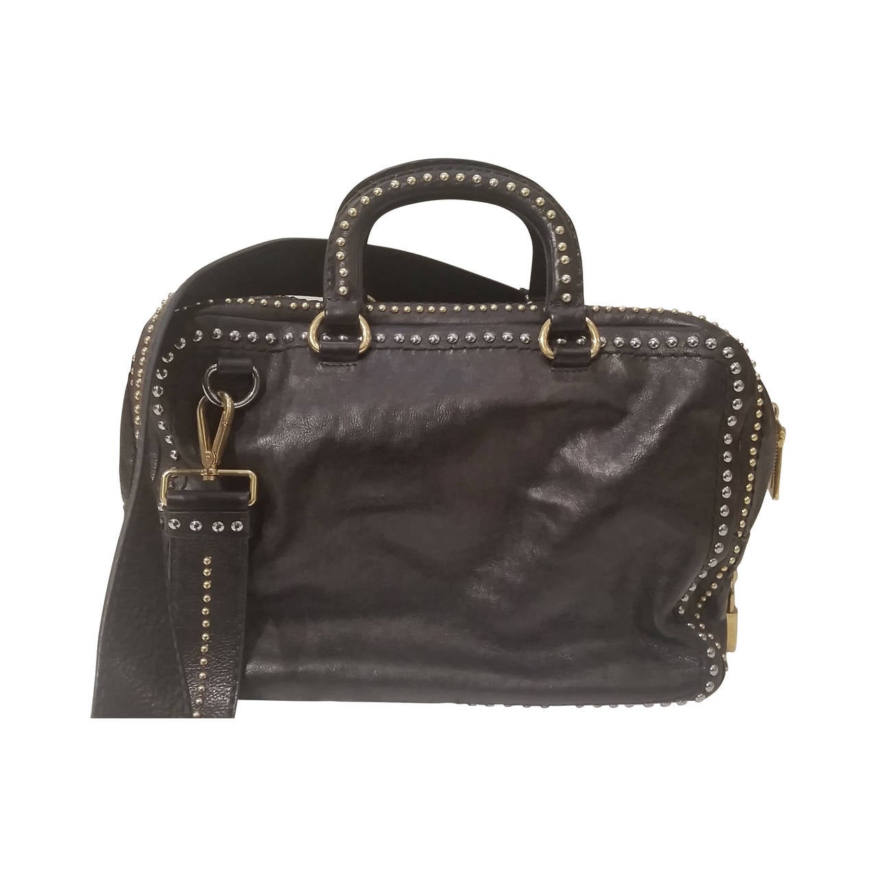 2010s Prada Leather tote bag with silver and gold studs at 1stdibs