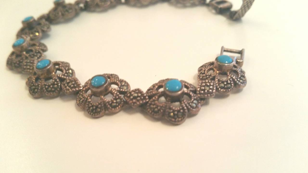 Women's 1960s Silver bracelet with turquoise