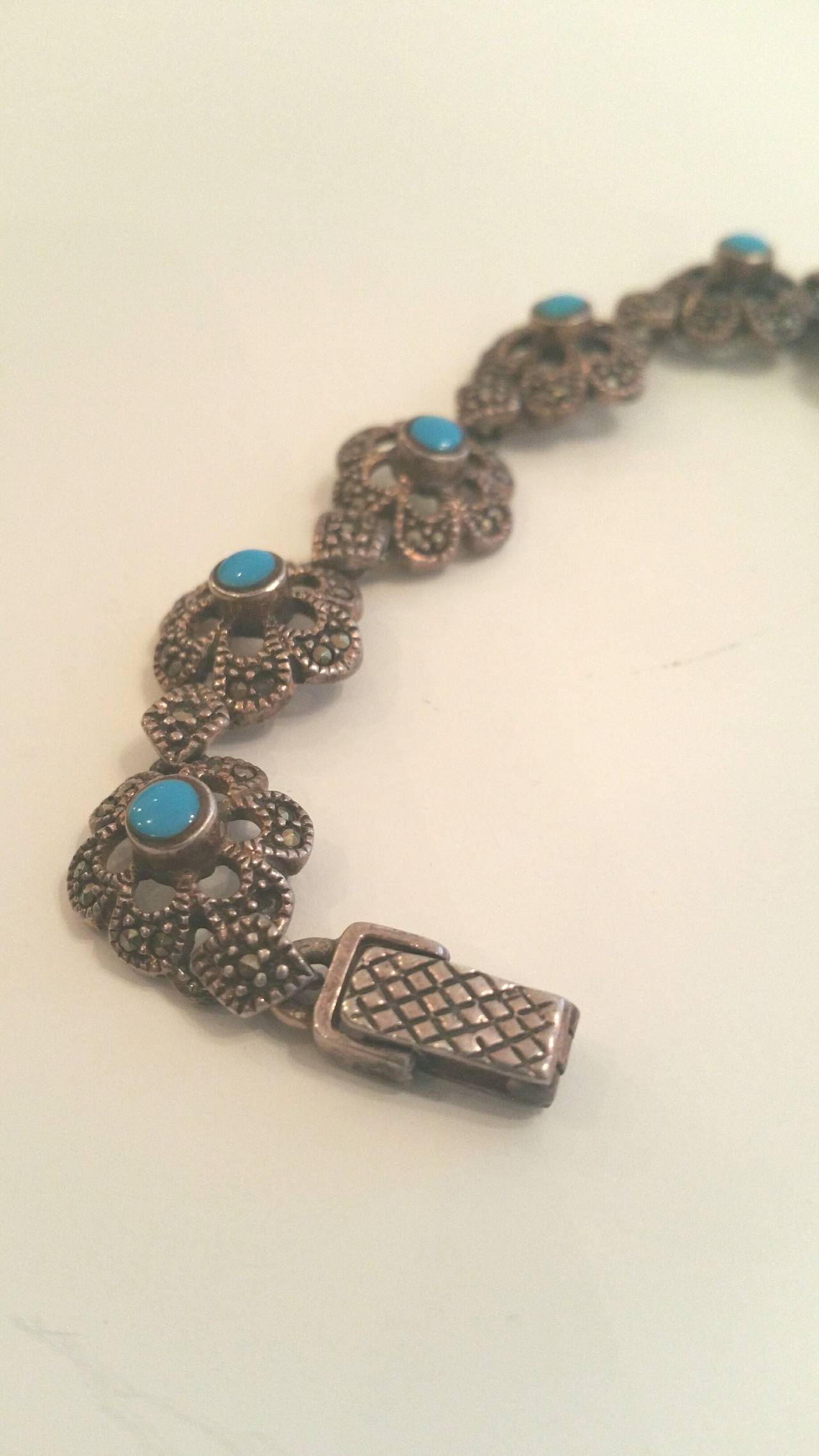 1960s Silver bracelet with turquoise In New Condition In Capri, IT