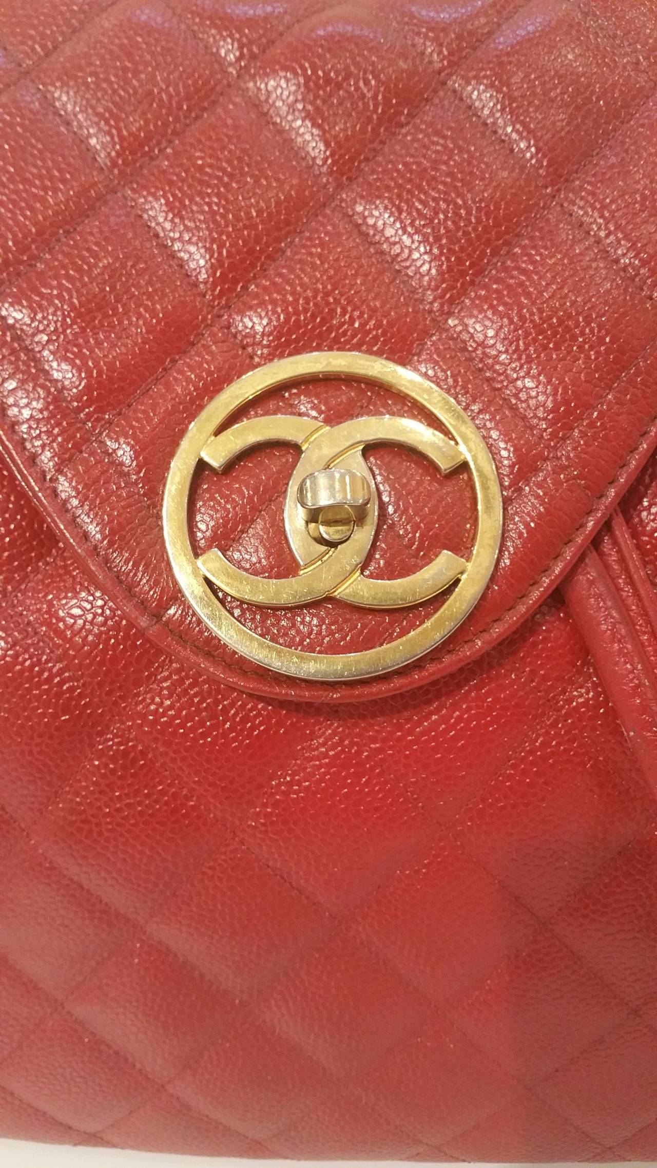 1986s Chanel red backpack with gold hardware