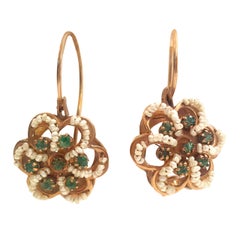 1950s 12kt gold earrings with pearls and emerald