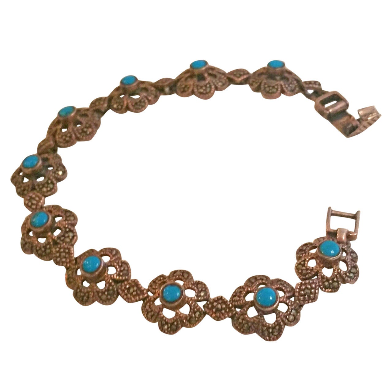 1960s Silver bracelet with turquoise For Sale at 1stDibs
