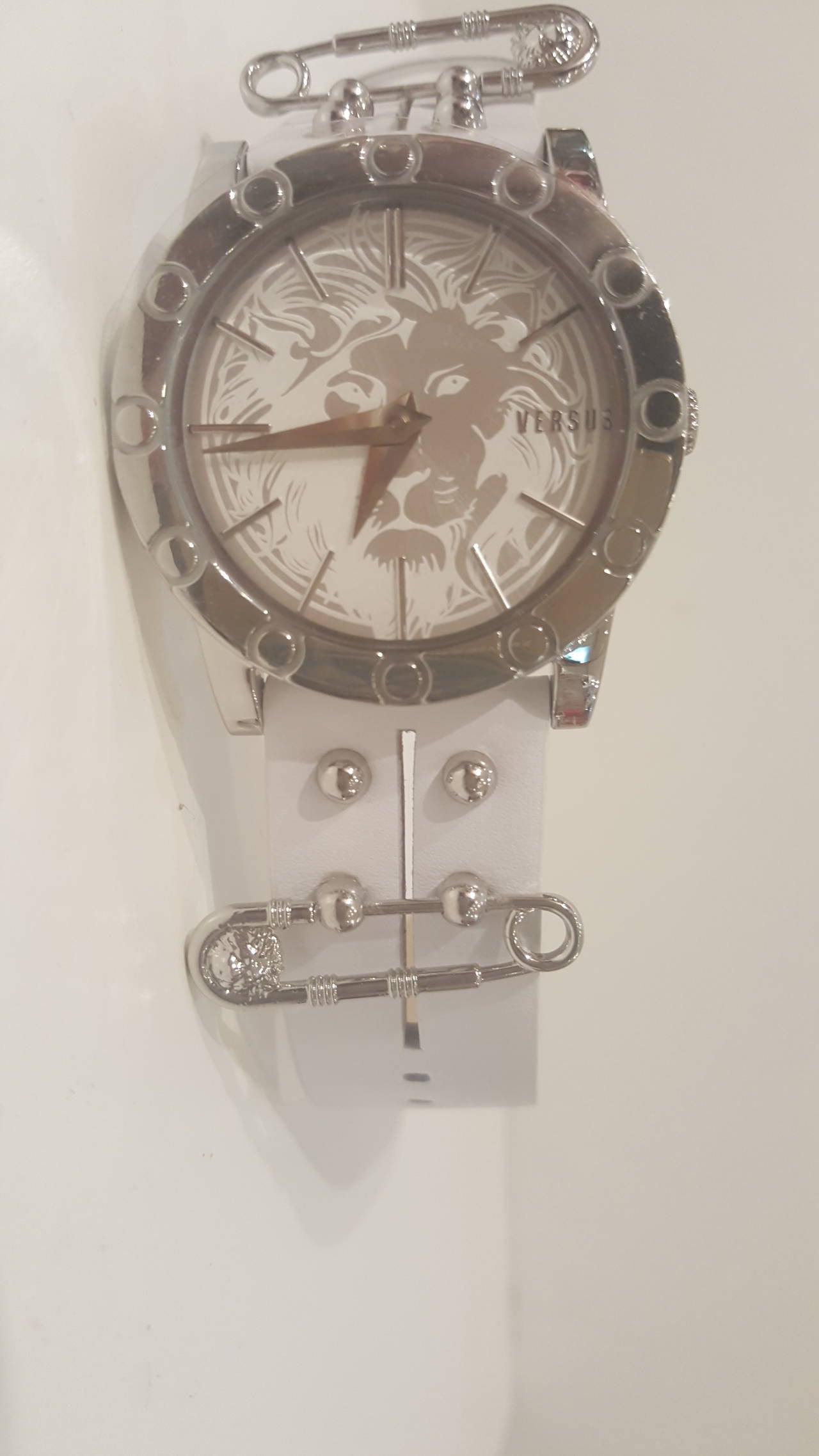 2000s Versus By Versace white watch with safety pin
