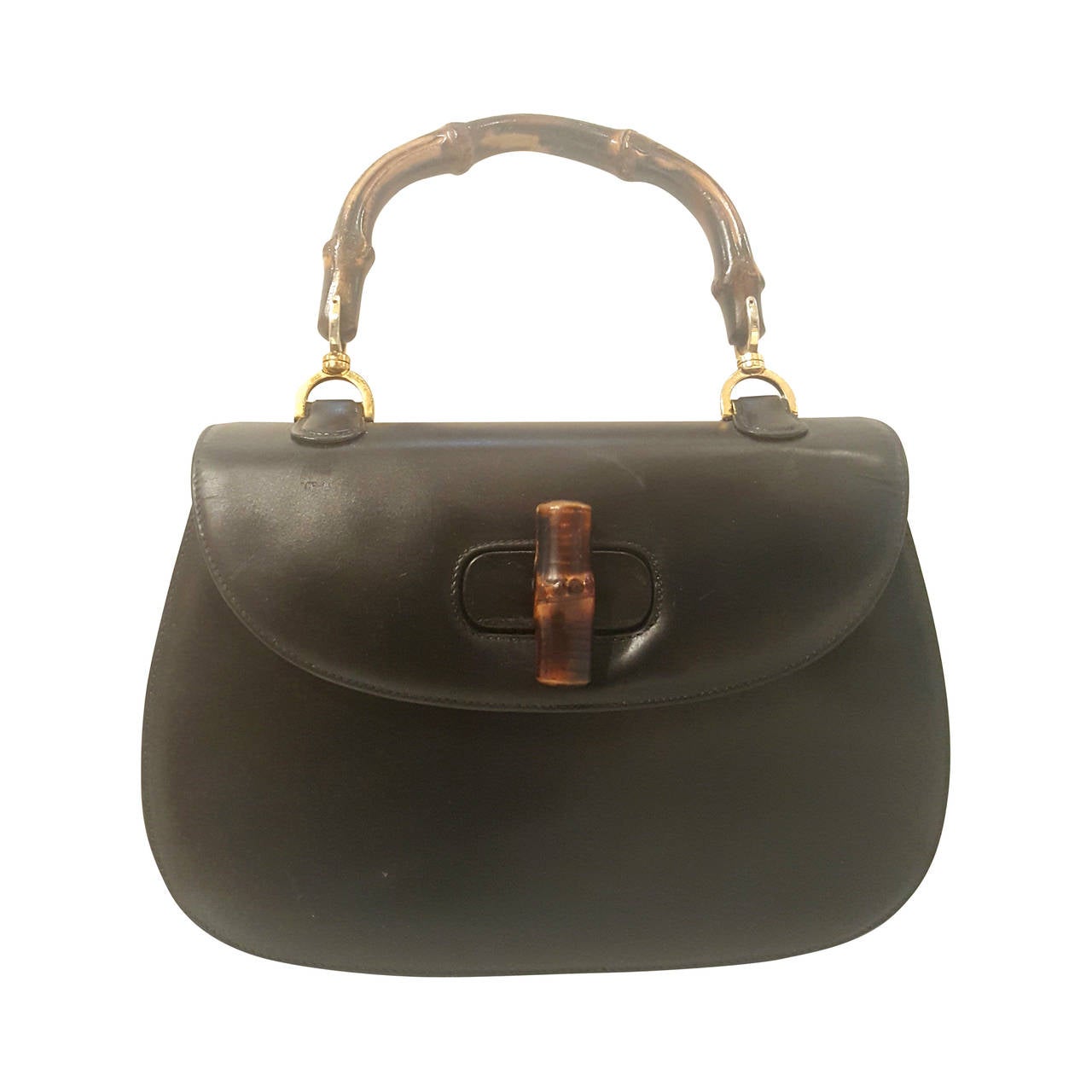 1980s Gucci Bamboo black leather handbag at 1stdibs