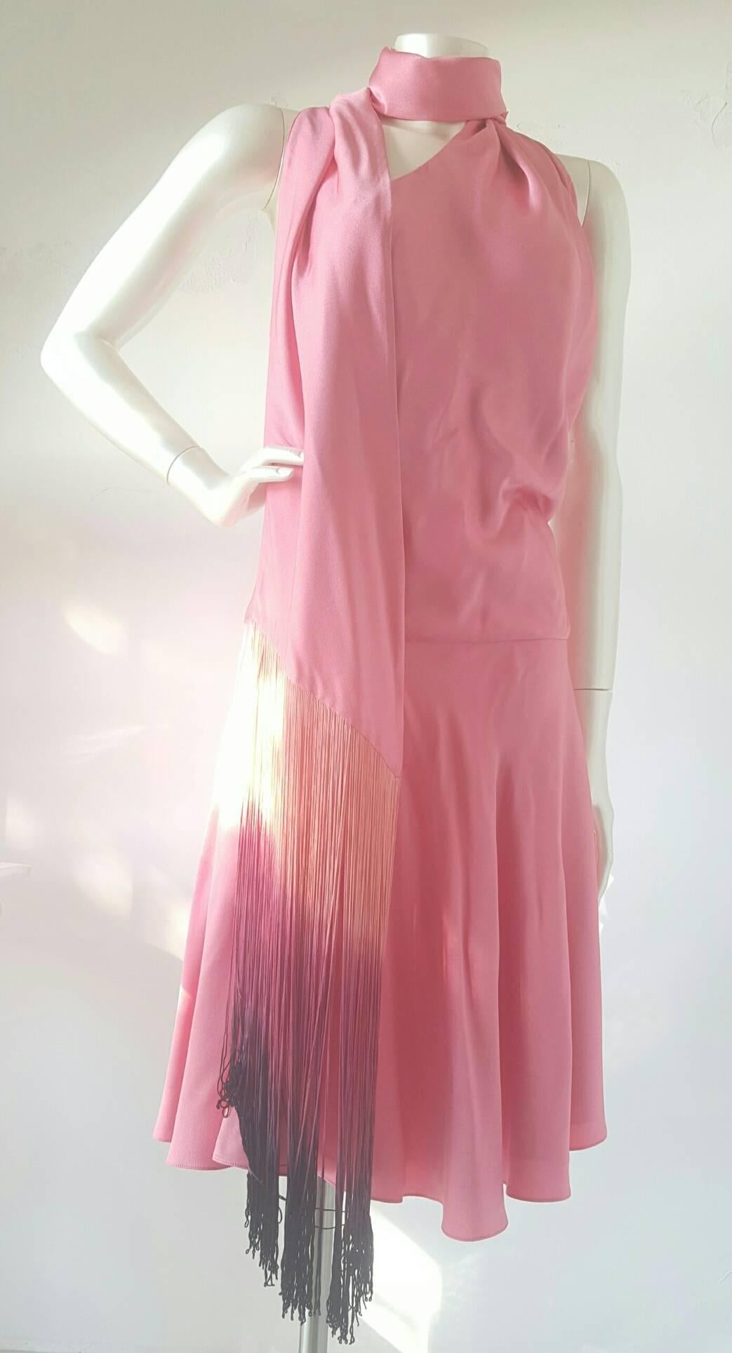 Pink 1990s Alexander McQueen pink dress with fringes