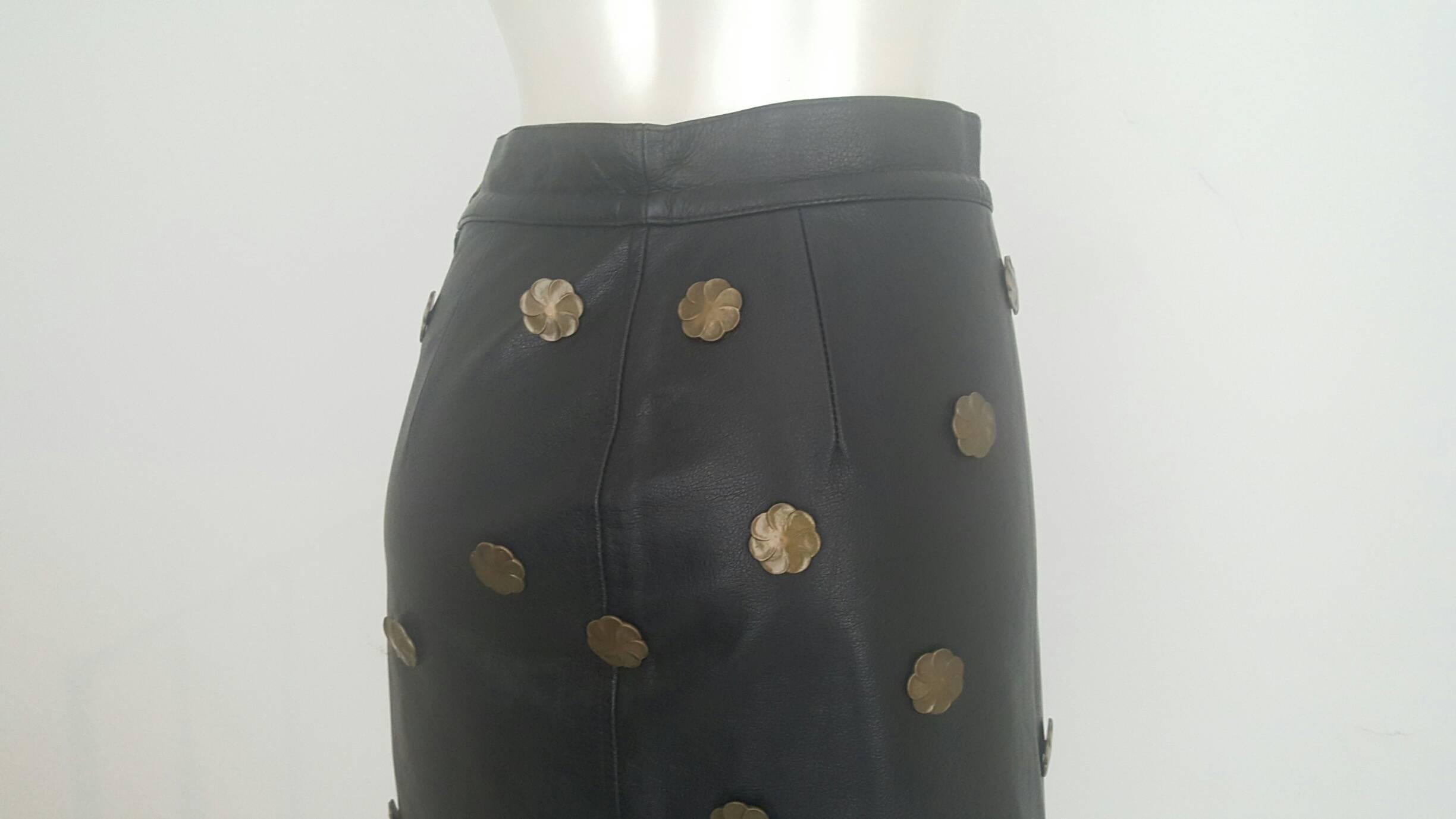 1980s Moschino black leather skirt 2