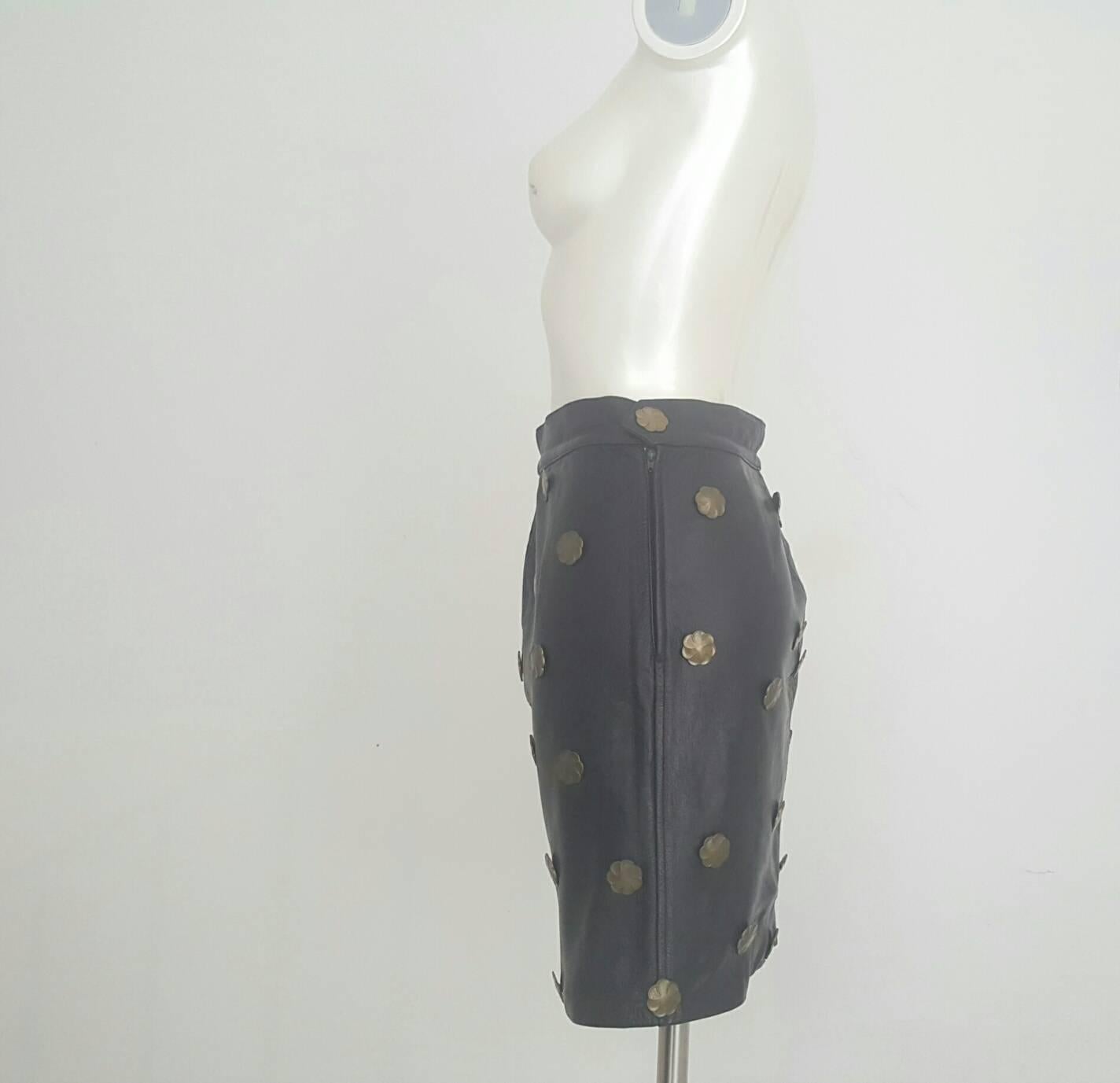 1980s Moschino black leather skirt 1