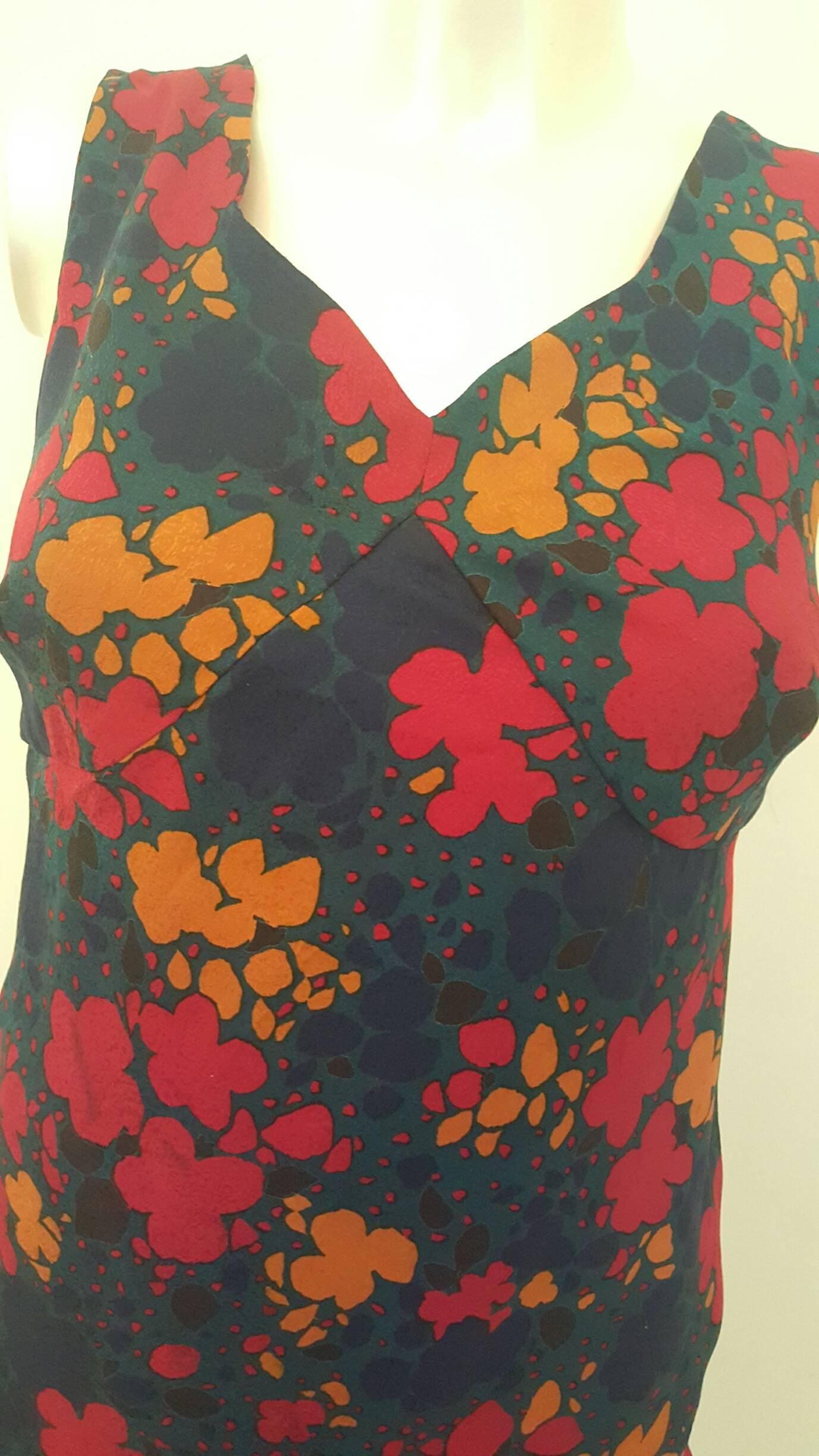 1970s Yves Saint Laurent navy with flowers dress and shrug 
totally made in france in 100% silk