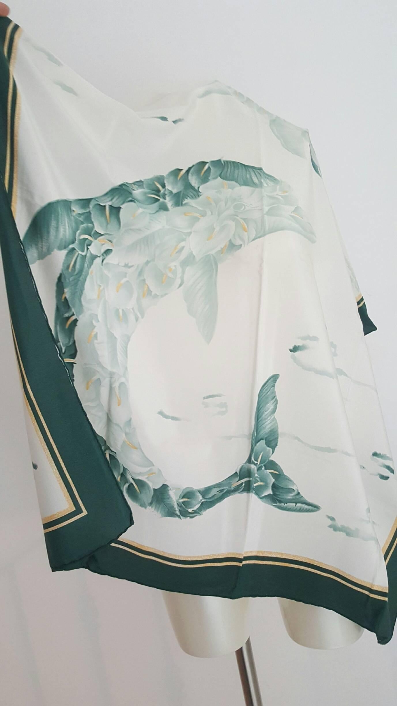 1990s Salvatore Ferragamo white and green delphins foulards totally made in italy in silk