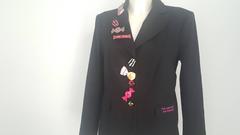 1980s Moschino black jacket "never accept sweets from strangers"