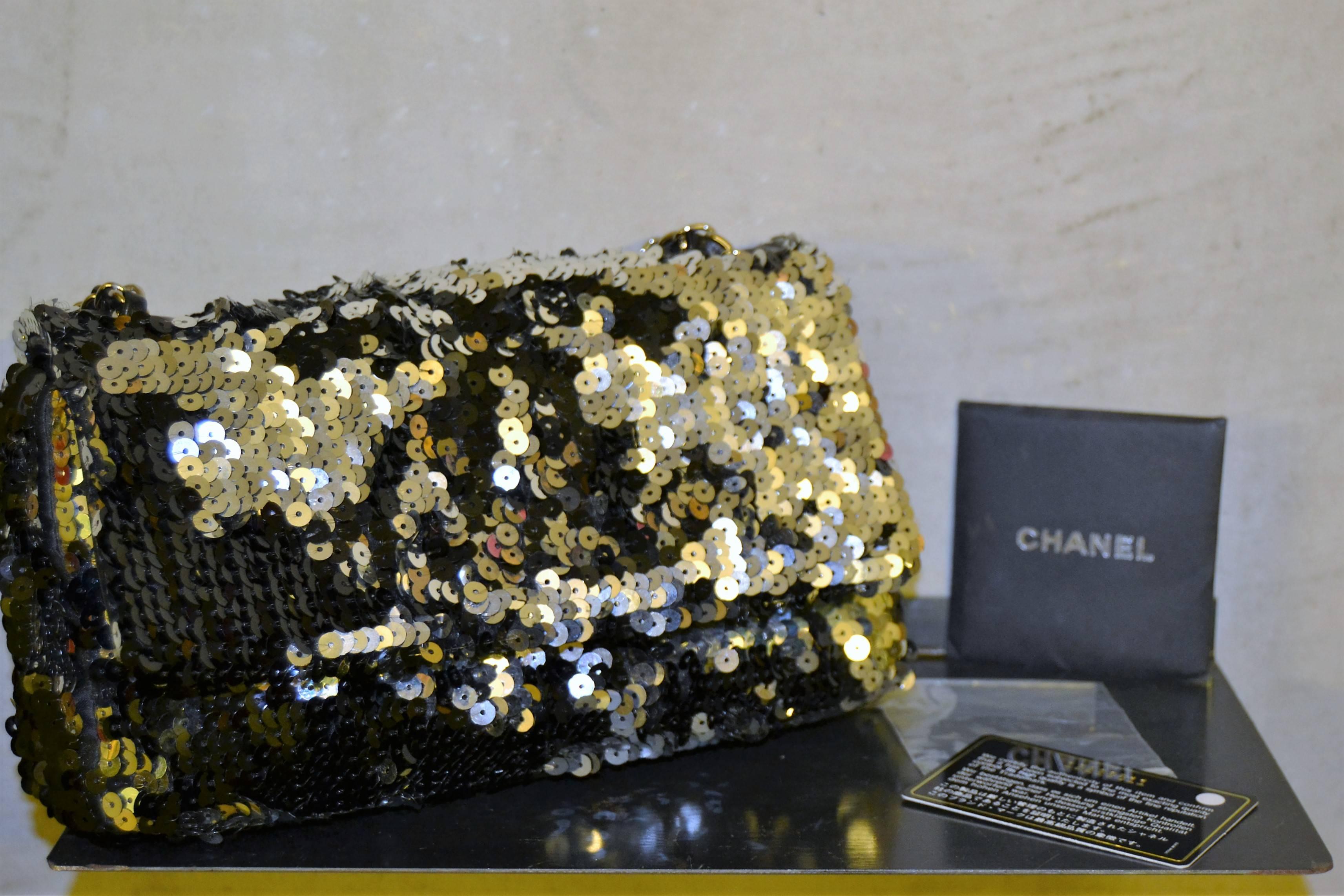 Black 2000s Chanel silver tone sequins bag 2.55