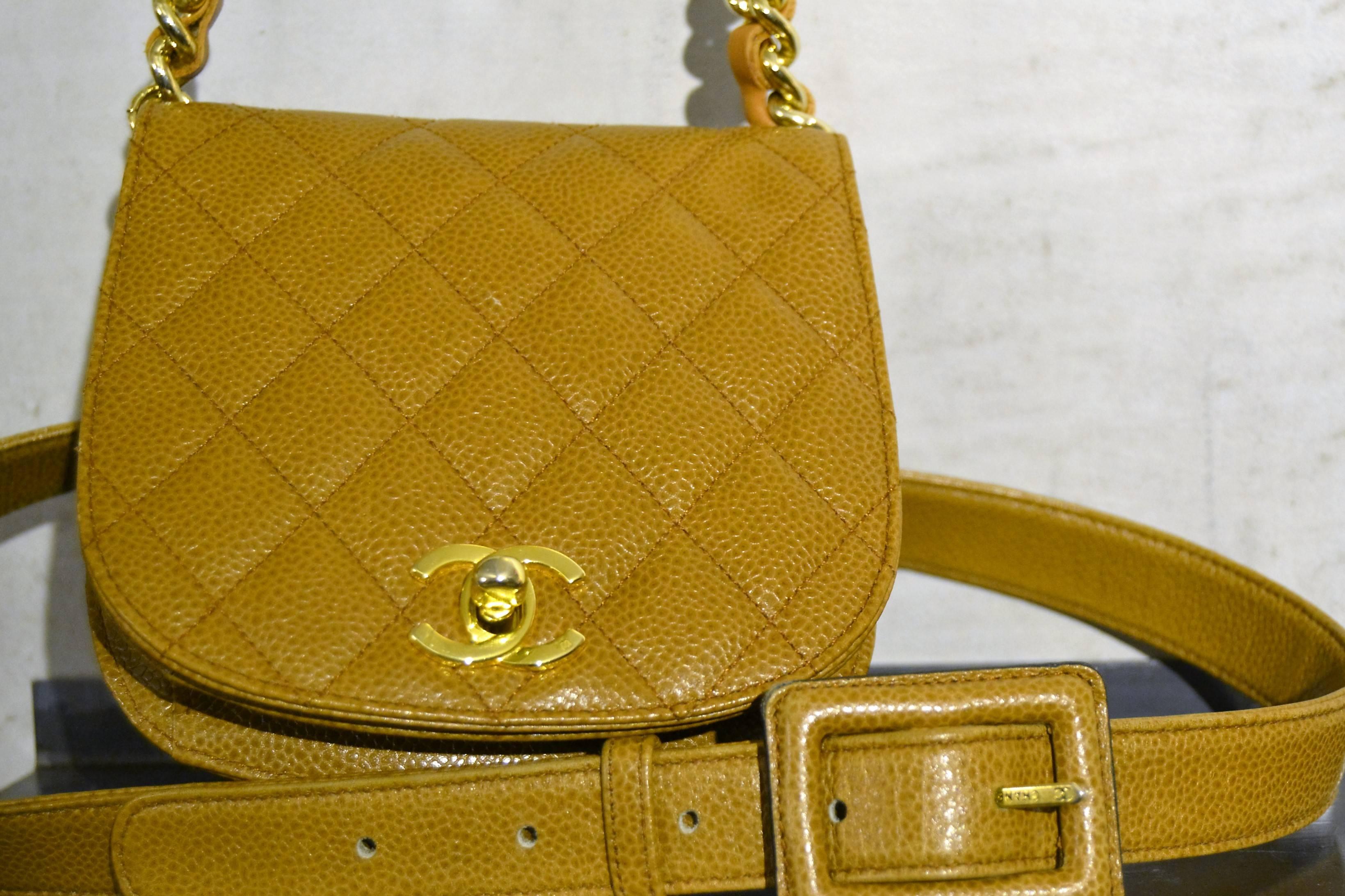 1990s Chanel beige fannypack with shoulder bag 1
