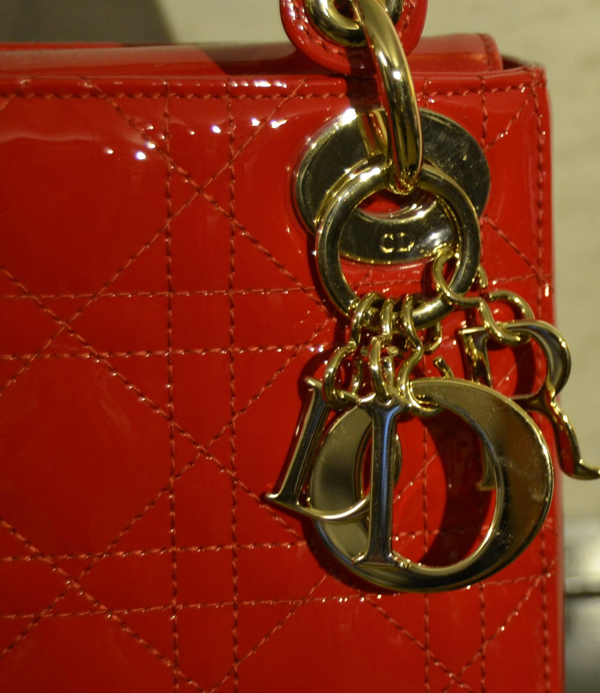 2000s Christian Dior mini lady Dior red bag with silver hardware
