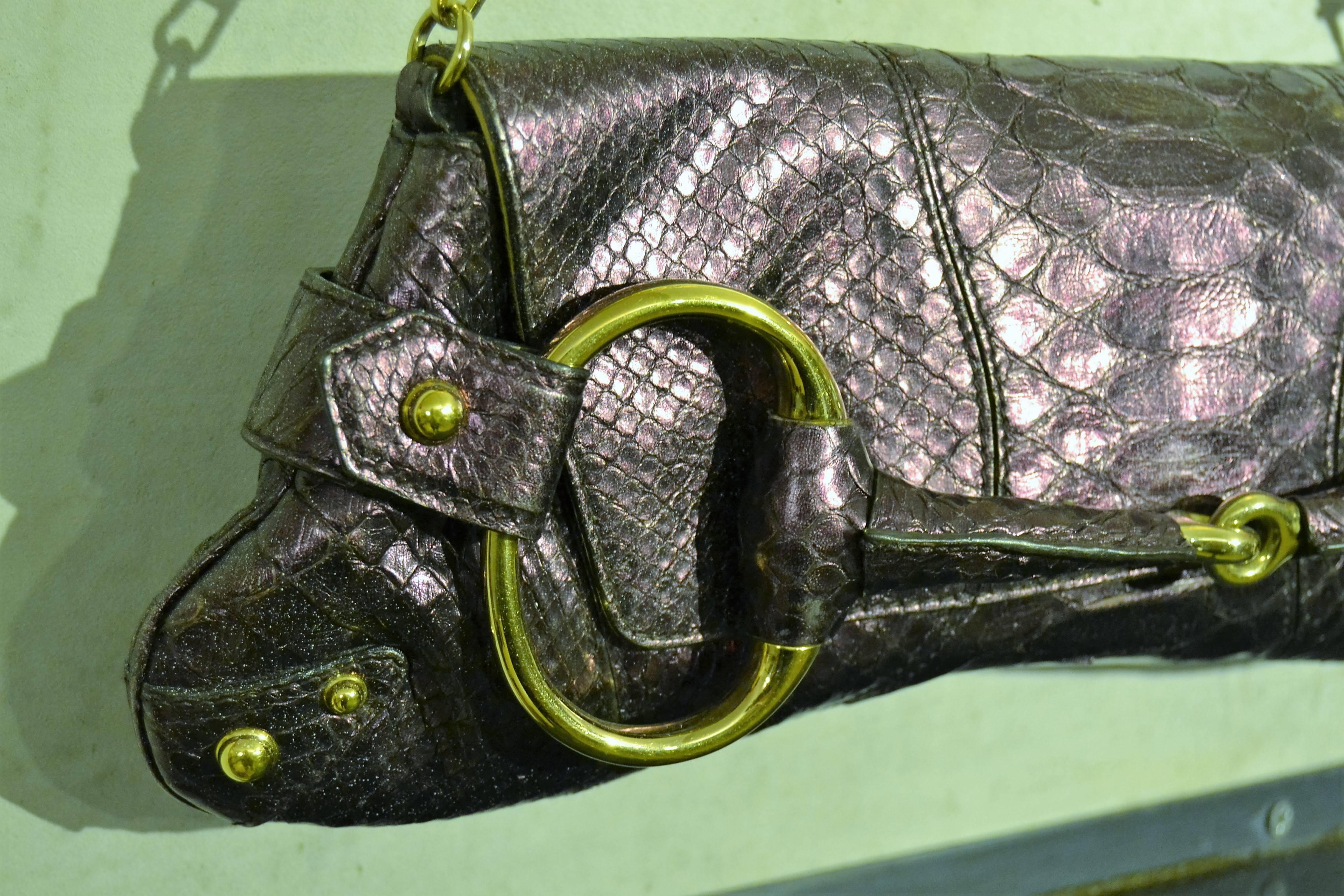 Black 1990s Gucci Chain purple python skin bag