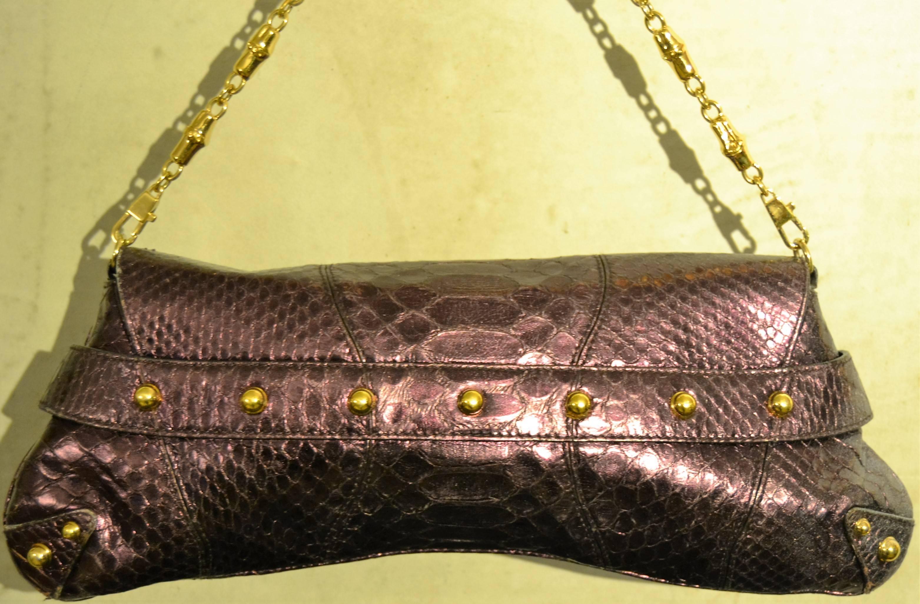 Women's 1990s Gucci Chain purple python skin bag