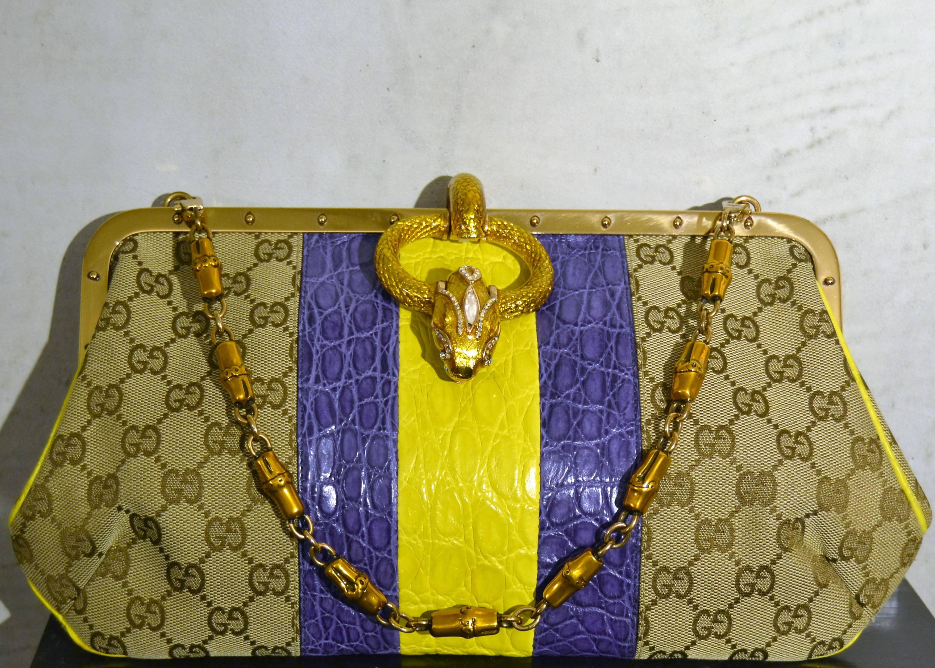 2000s Gucci python skin monogram dragon bag  In Excellent Condition In Capri, IT