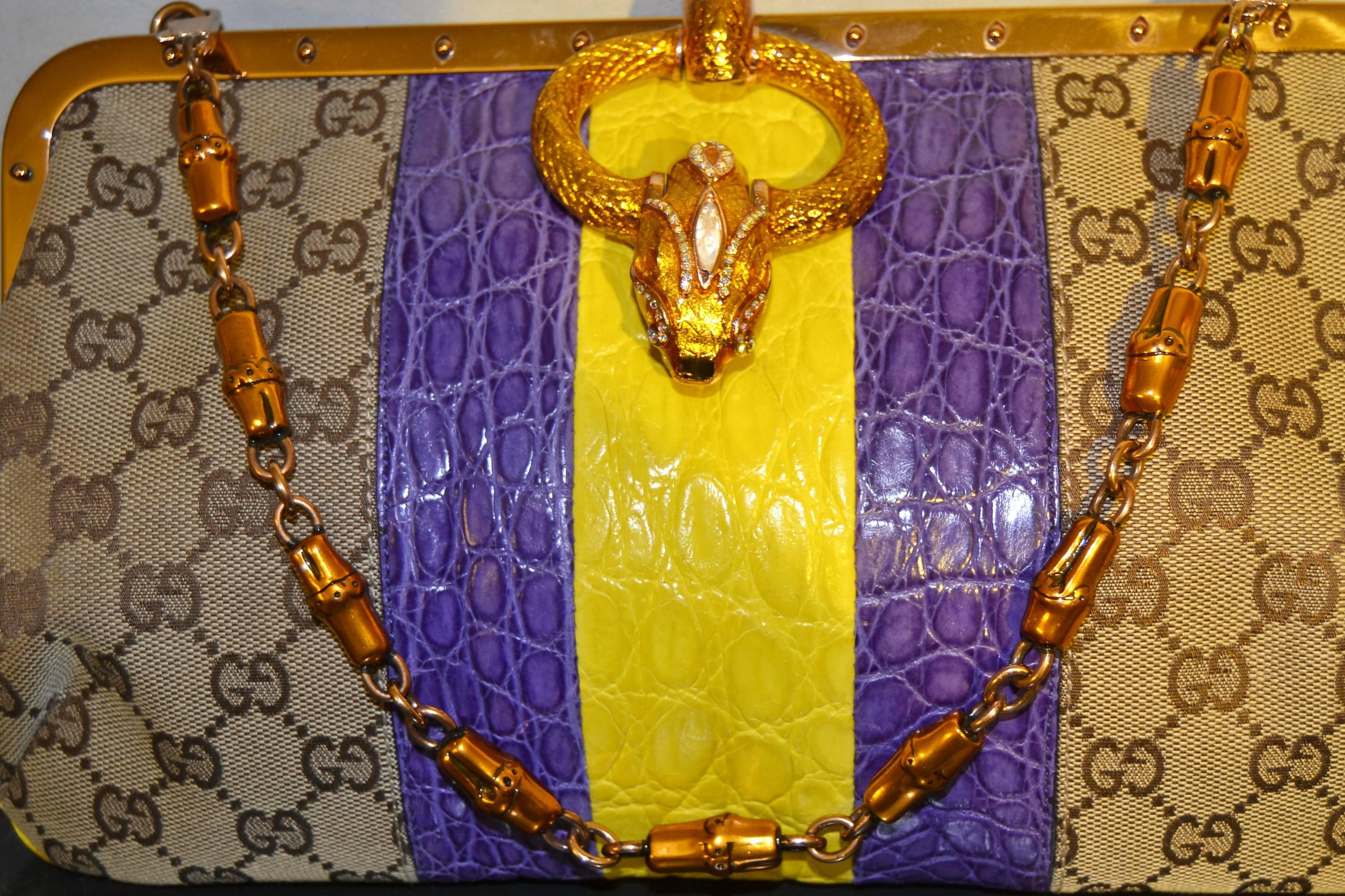 Women's 2000s Gucci python skin monogram dragon bag 