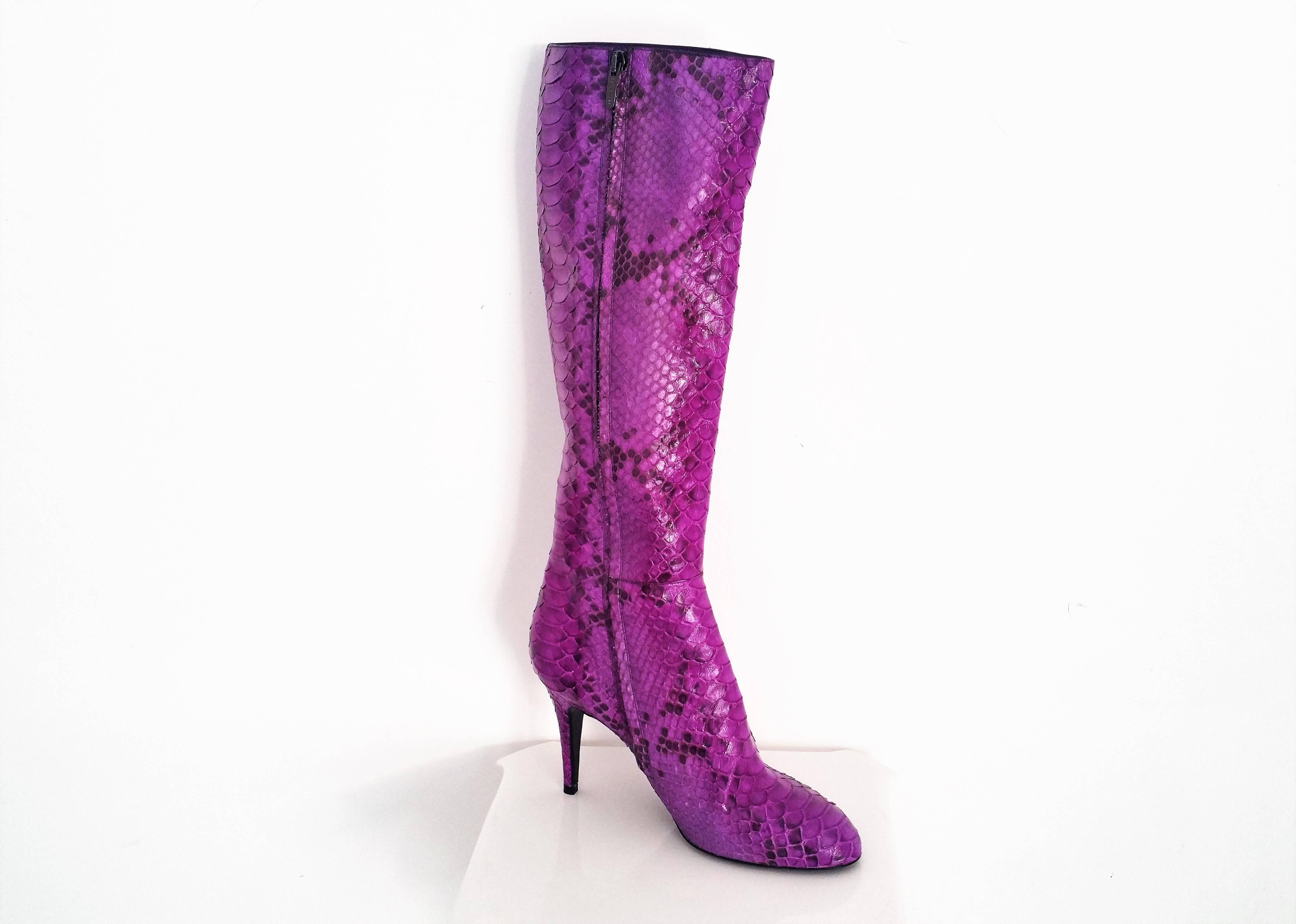 Purple 1990s Sergio Rossi unworn purple python boots