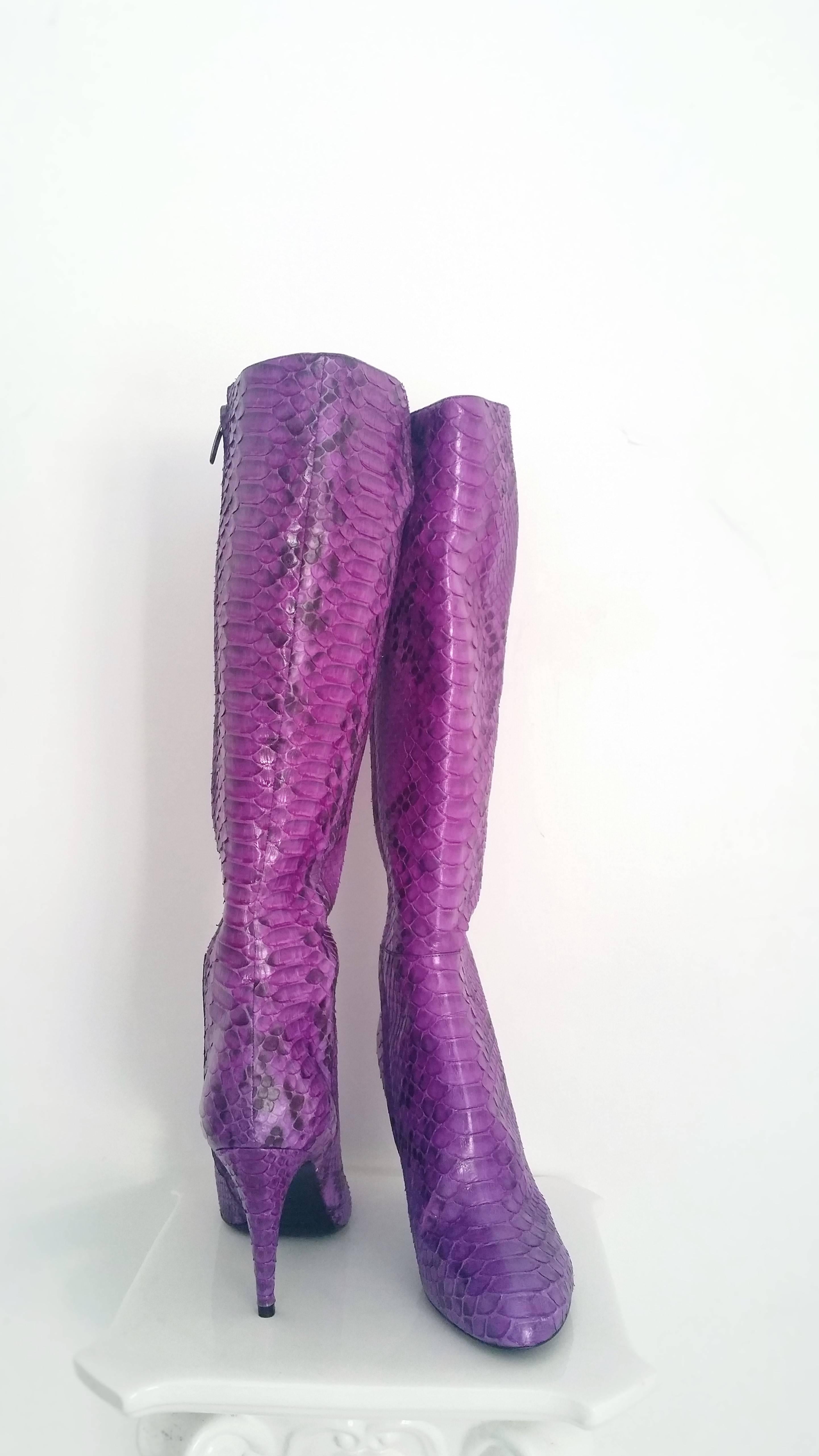 1990s Sergio Rossi unworn purple python boots 3