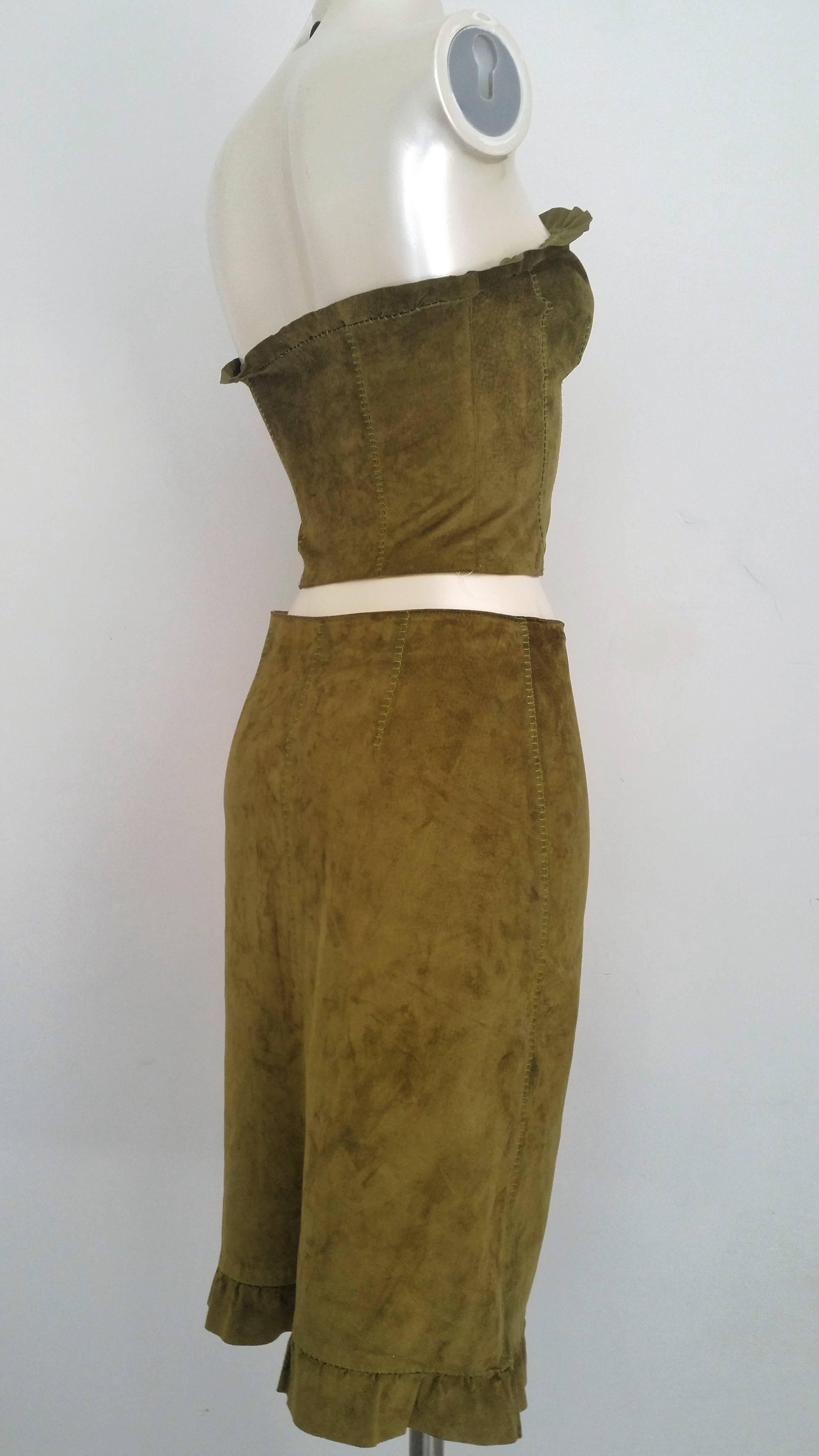 Women's 1990s Alberta Ferretti green leather top and skirt