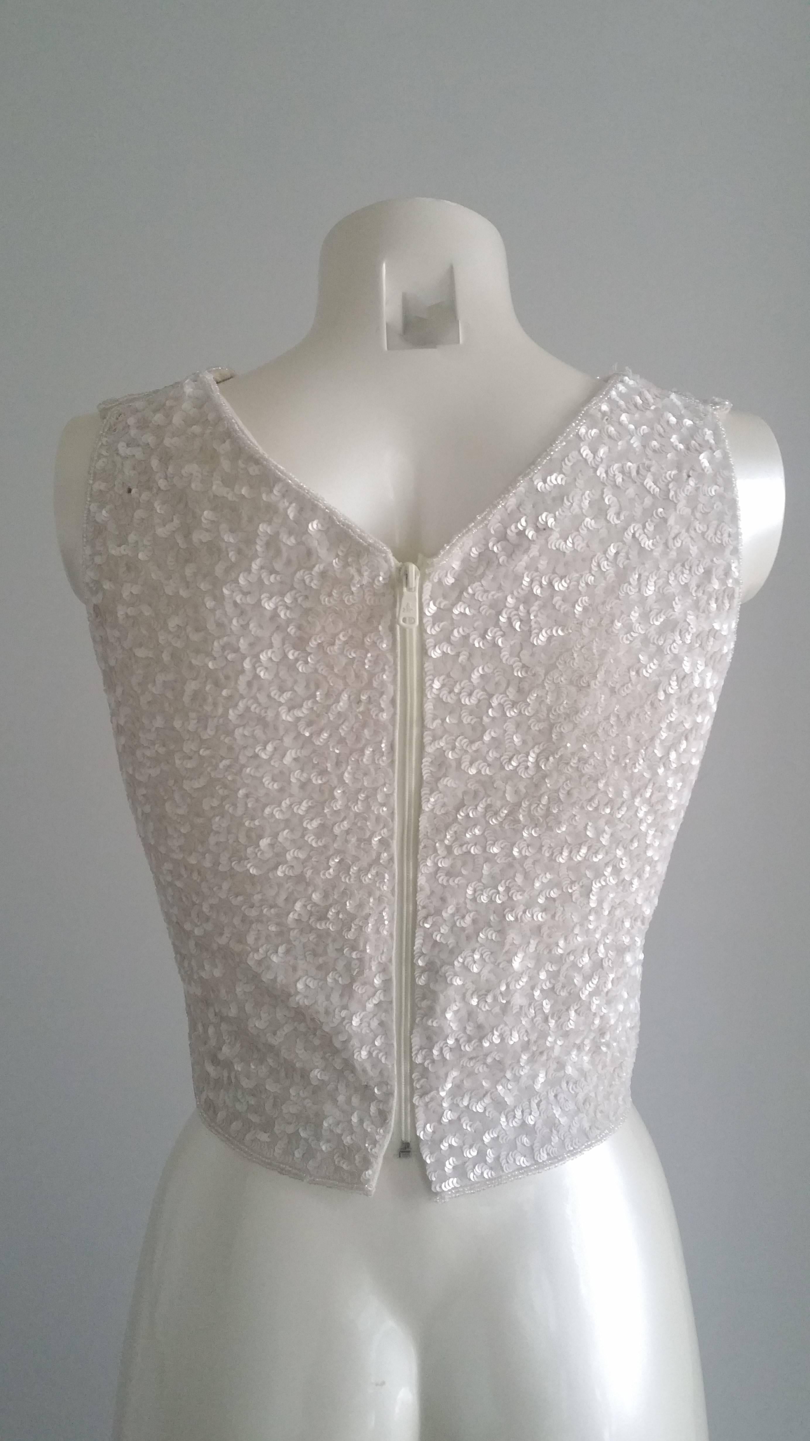 Women's 1970s Tailor made white with sequins shirt 